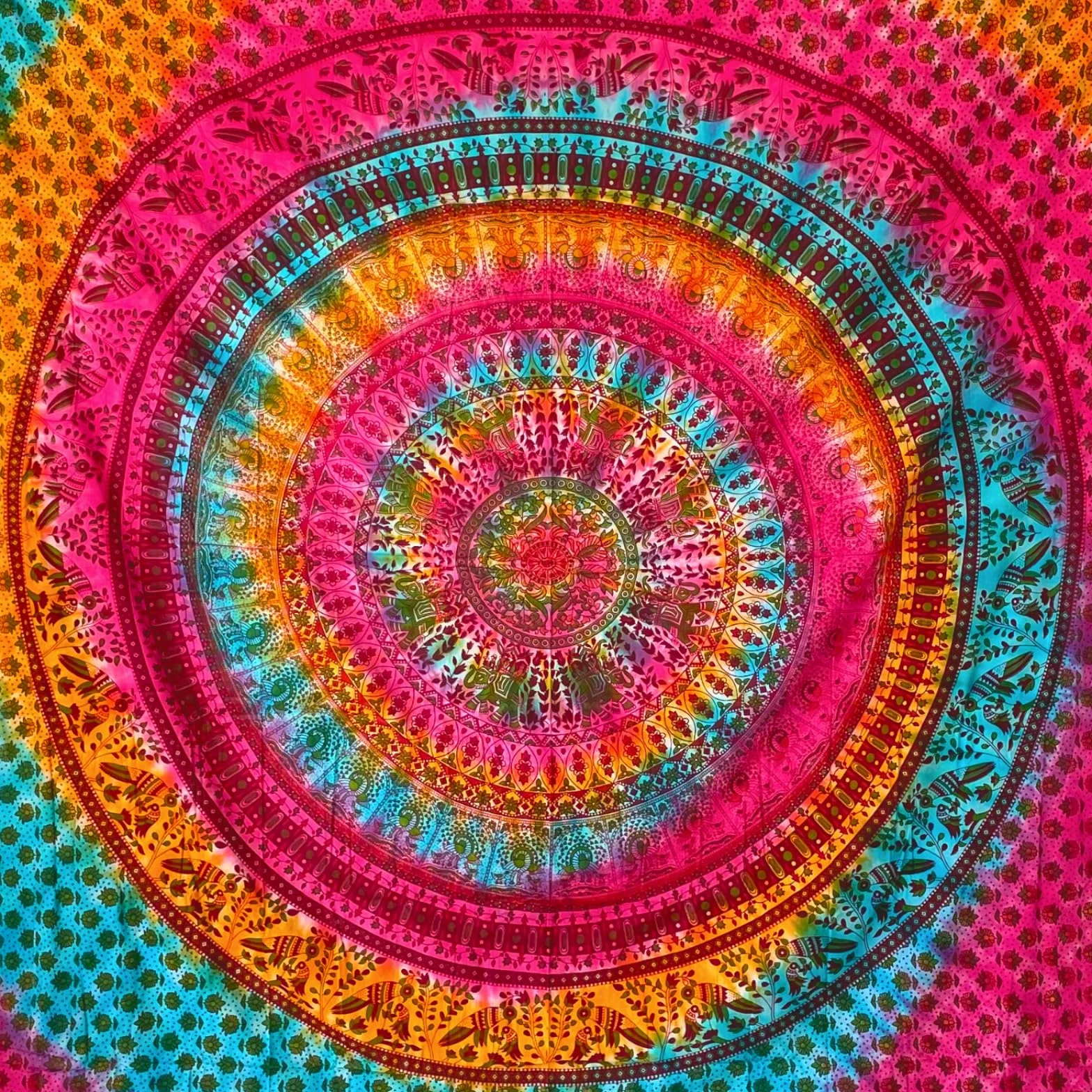 MOMOMUS Tapiz Mandala XXL - Tie-Dye, 100% Algodón, Patrones Únicos - Multicolor, 210x230cm