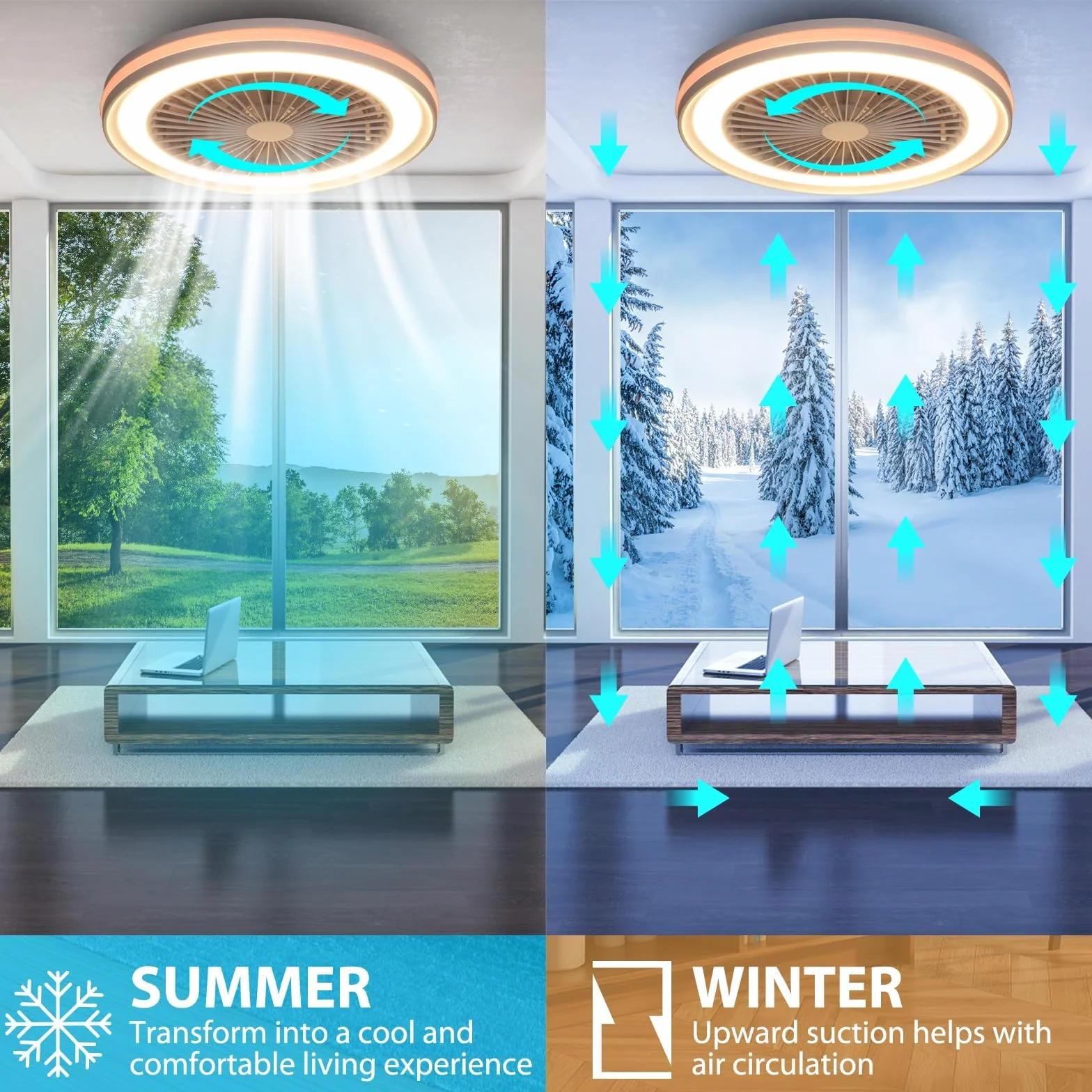 activeallbrite Ventilador de Techo con luz，Motor DC 20W LED 40W, RGB 3000K-6500K ，Velocidad del Viento ajustable con Control Remoto, Adecuado Para 10㎡-13㎡ Cocina, Sala de estar, Dormitorio，Ø47CM