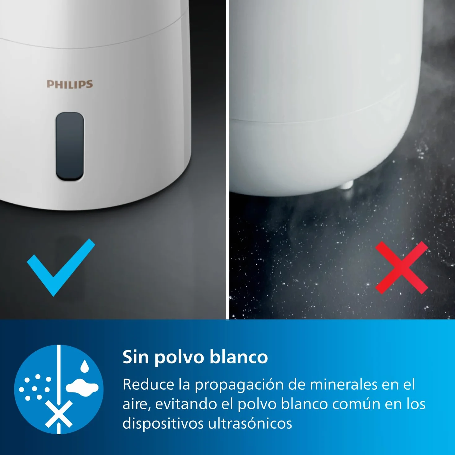 Philips Humidificador Serie 3000, 45 m², 99,97% menos bacterias (NanoCloud), 300 ml/h, 3 velocidades, Modo Sueño, Ultrasonido (33 dB), Sensor, Temporizador, Depósito 3L, Blanco (HU3916/10)