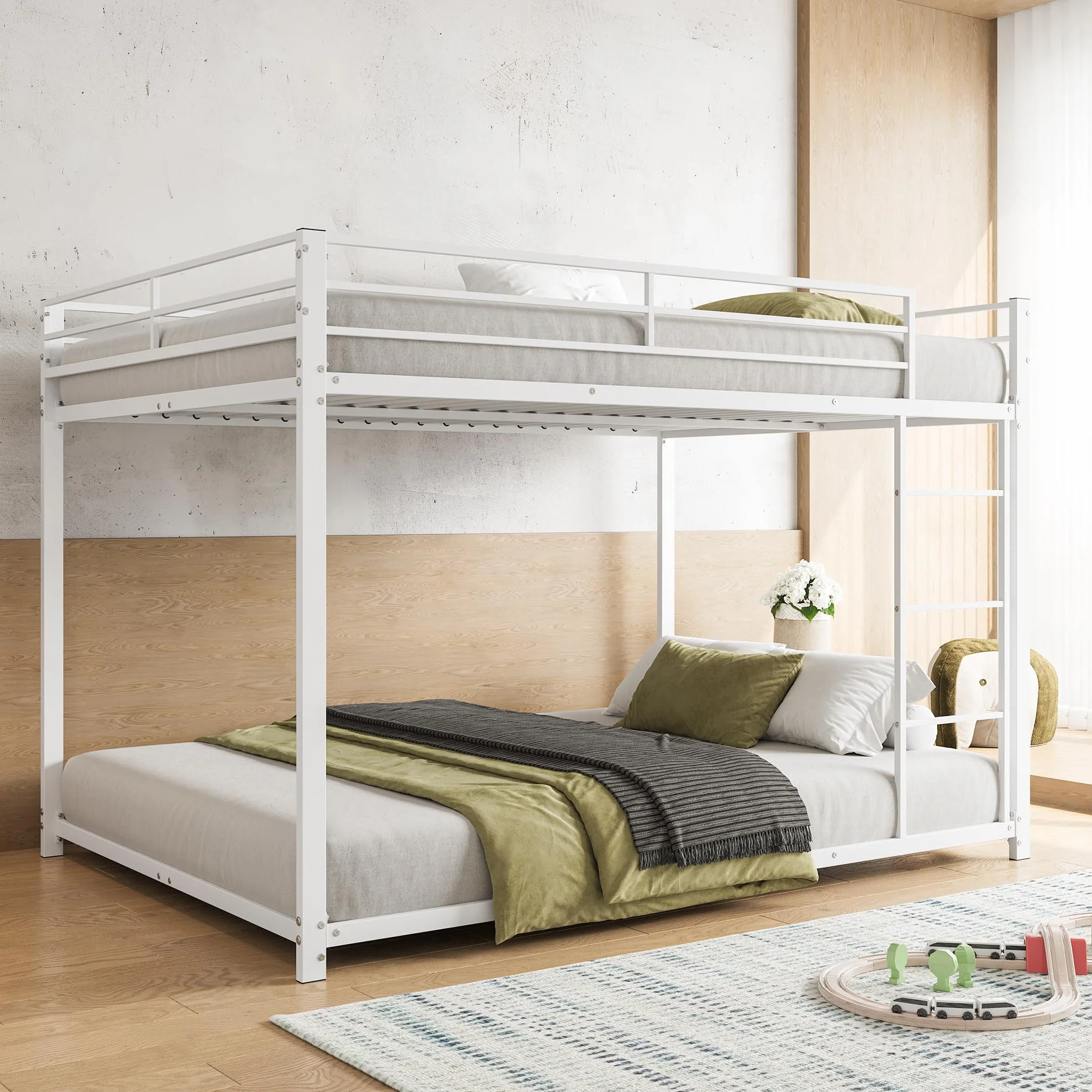 Moimhear Cama de hierro, 140 x 200 cm, camas infantiles, literas de hierro, literas de hierro en forma clásica, color blanco, 140 x 200 cm, WX000125-6