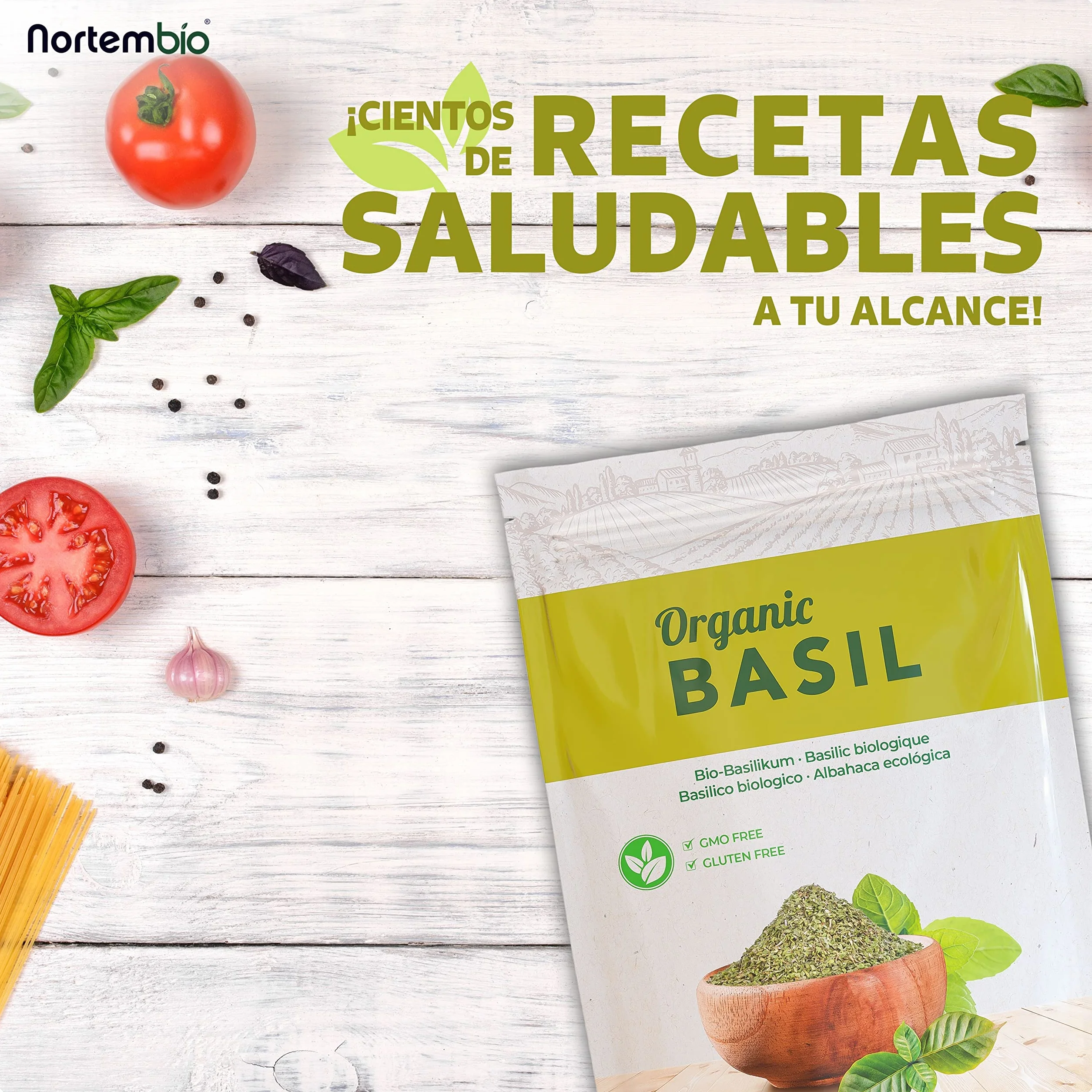 Nortembio Albahaca Ecológica en Polvo 100 g Especia Natural Gourmet sin Aditivos para Pesto, Salsas, Ensaladas