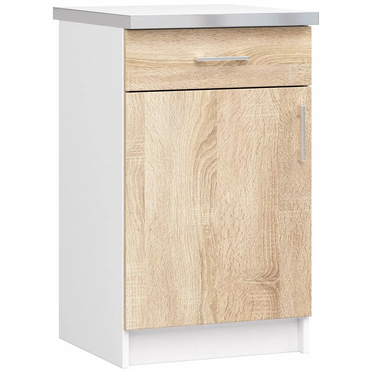 AKORD Mueble de Cocina S50 con encimera Lima Blanco, 50 cm, 1 Puerta, 1 cajón, Roble Sonoma, Mate, 2 estantes, 50x44,5x82 cm