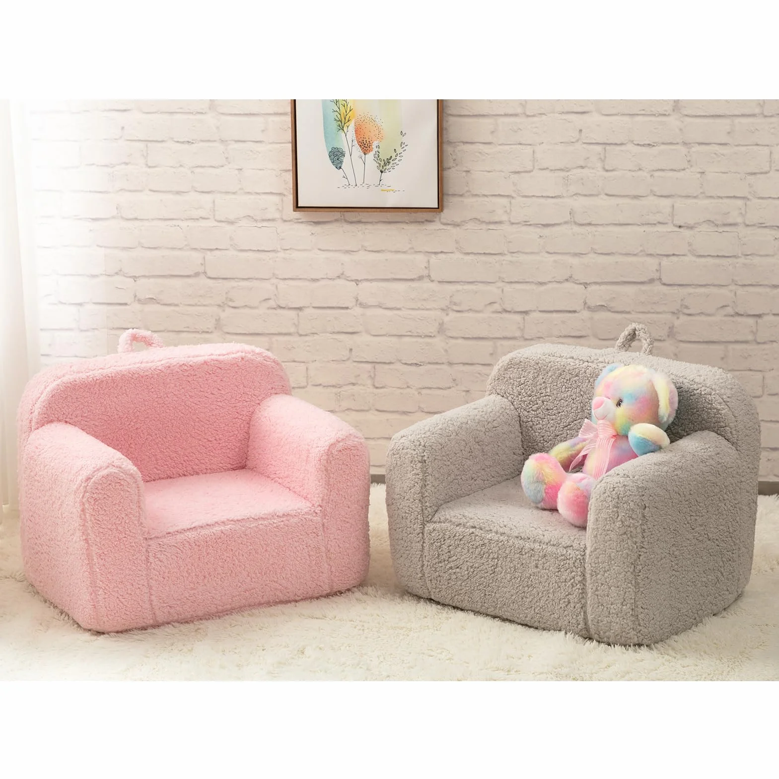 BEJOY Sillón para niños,Sofá Infantil Ultra Suave de Espuma Acolchada,Sillón Infantil Cómodo de Sherpa para Leer,Individual para Niños y Niñas, Rosa