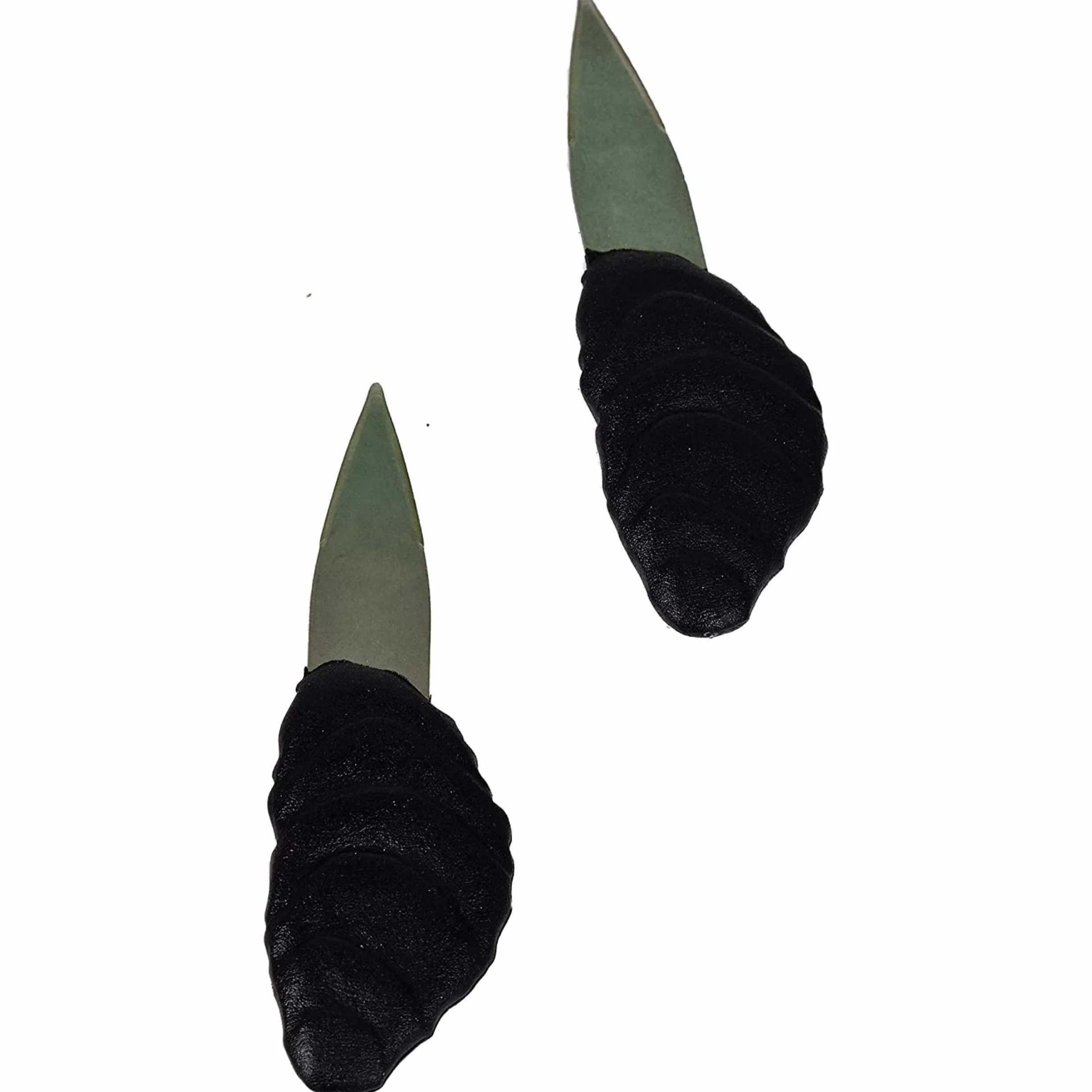 Juego de 2 cuchillos de ostras inoxidable ecológico negro de fabricación francesa, fabricado en Francia, cada cuchillo tiene una hoja de acero inoxidable y su mango con decoración de ostras