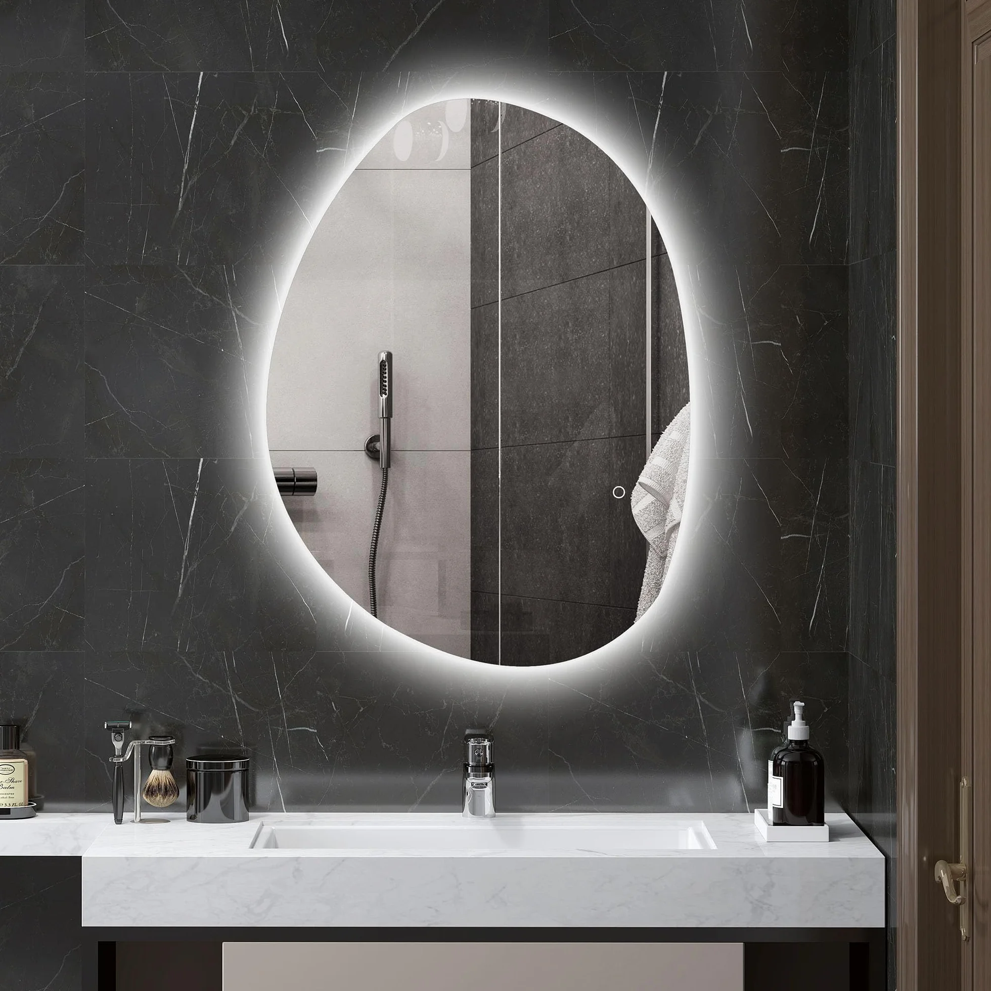 HOMCOM Espejo de Baño con Luz LED 80x60 cm, Espejo de Pared sin Marco, con 3 Colores de Luz, Brillo Regulable, Función Antivaho, Función de Memoria, Interruptor Táctil, IP44