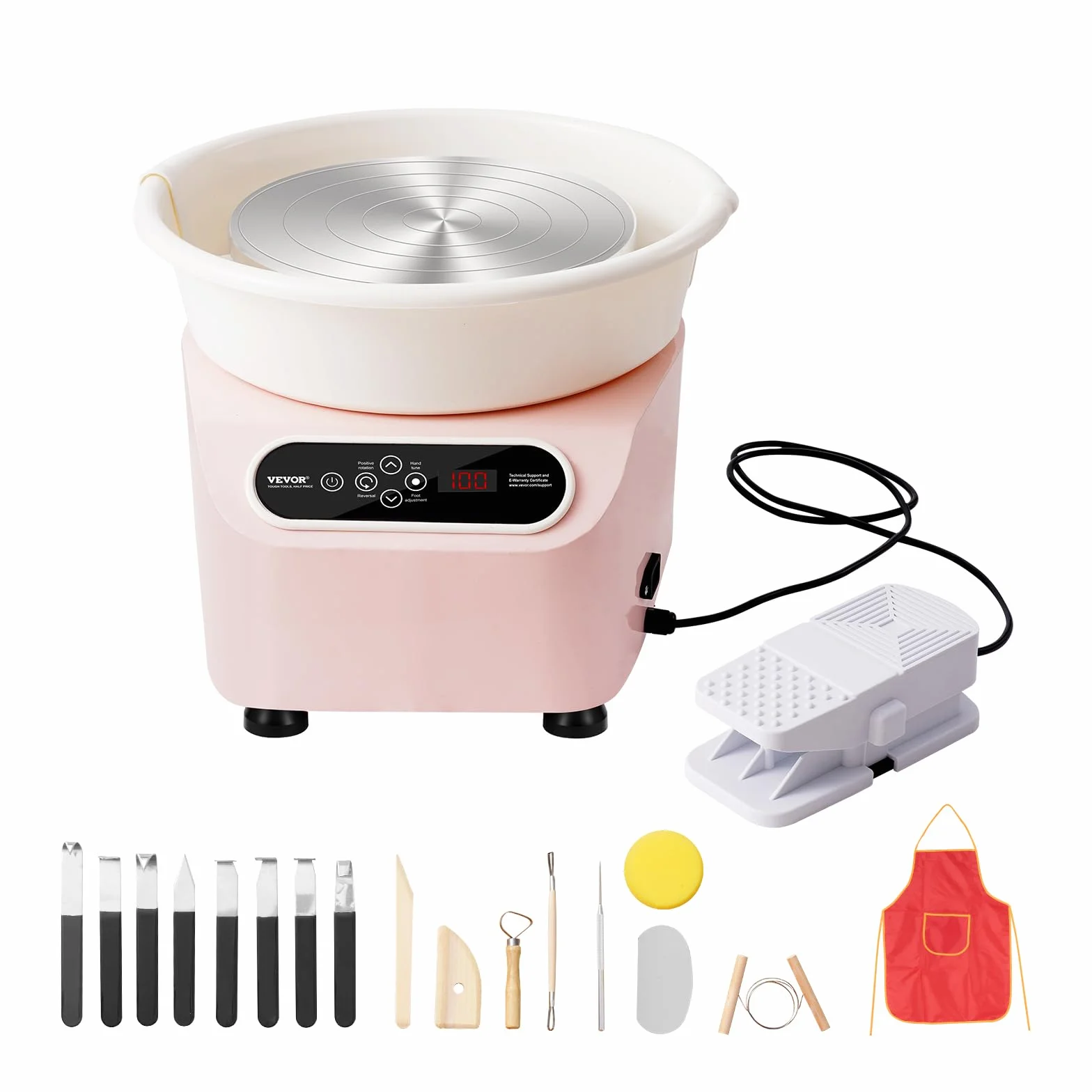 VEVOR Rueda de alfarería de 28 cm, máquina de alfarería eléctrica de 450 W, con pedal y pantalla táctil LCD, disco de cerámica de accionamiento directo y herramientas de moldeo para manualidades,