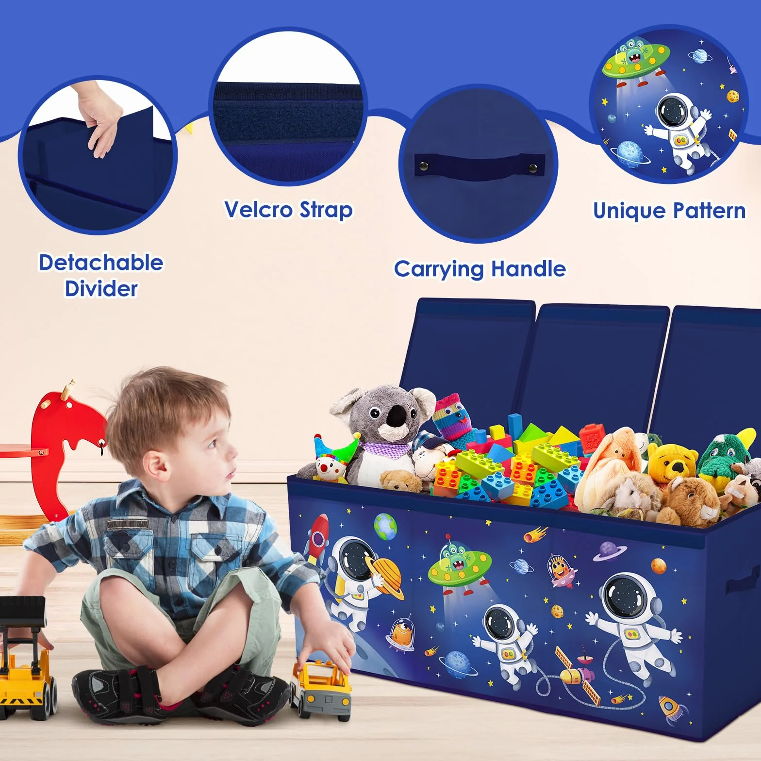 Caja de Almacenaje Juguetes,Baúl de Juguetes Infantil Plegables Grandes con Tapas y Asas para Niños Niñas, Dormitorio, Sala de Juegos, Guardería, Astronauta