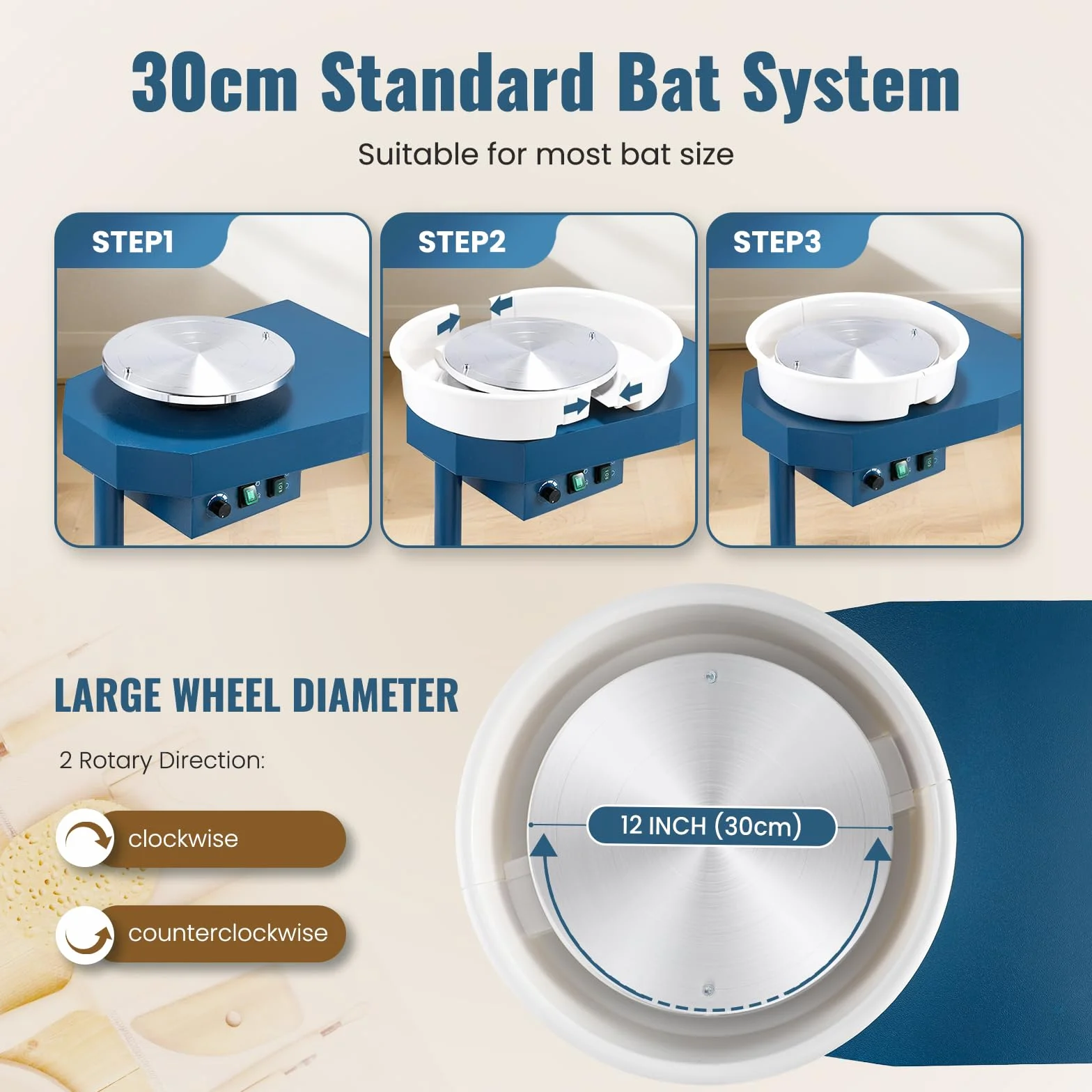 Huanyu Torno de alfarero de 30 cm con Sistema de Plato Giratorio. Torno eléctrico de 350 W con Control Manual/de pie para Adultos y Principiantes, con Kit de Herramientas de alfarería