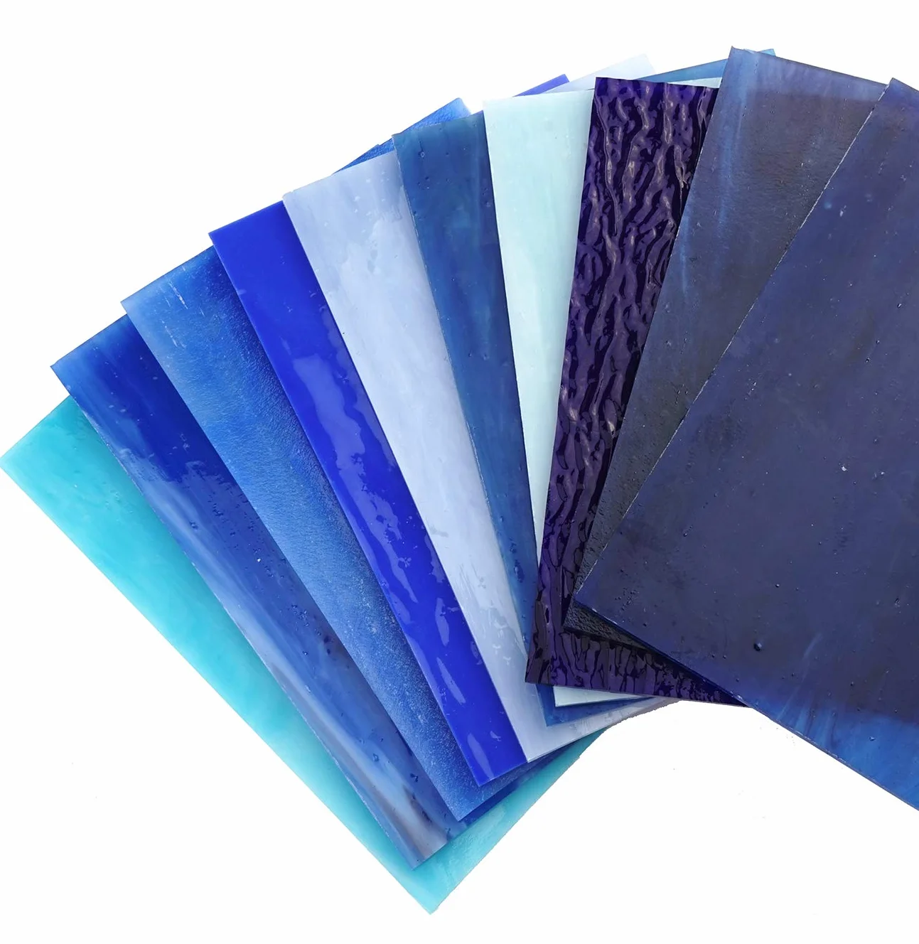 Lanyani Paquete de 10 Hojas de Vidrieras Azules Variadas 4x6 Pulgadas Vidrio Tiffany Texturas Mixtas