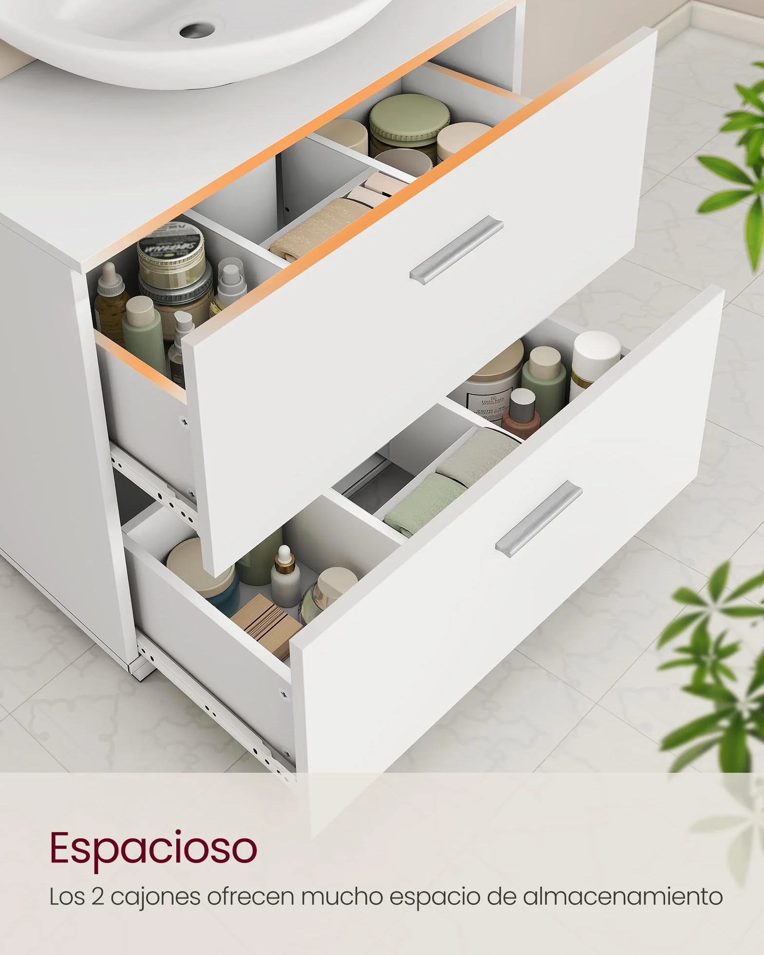 VASAGLE Custos Collection Mueble Bajo Lavabo Móvil 2 Cajones 30 x 60 x 63,8 cm Blanco Nube