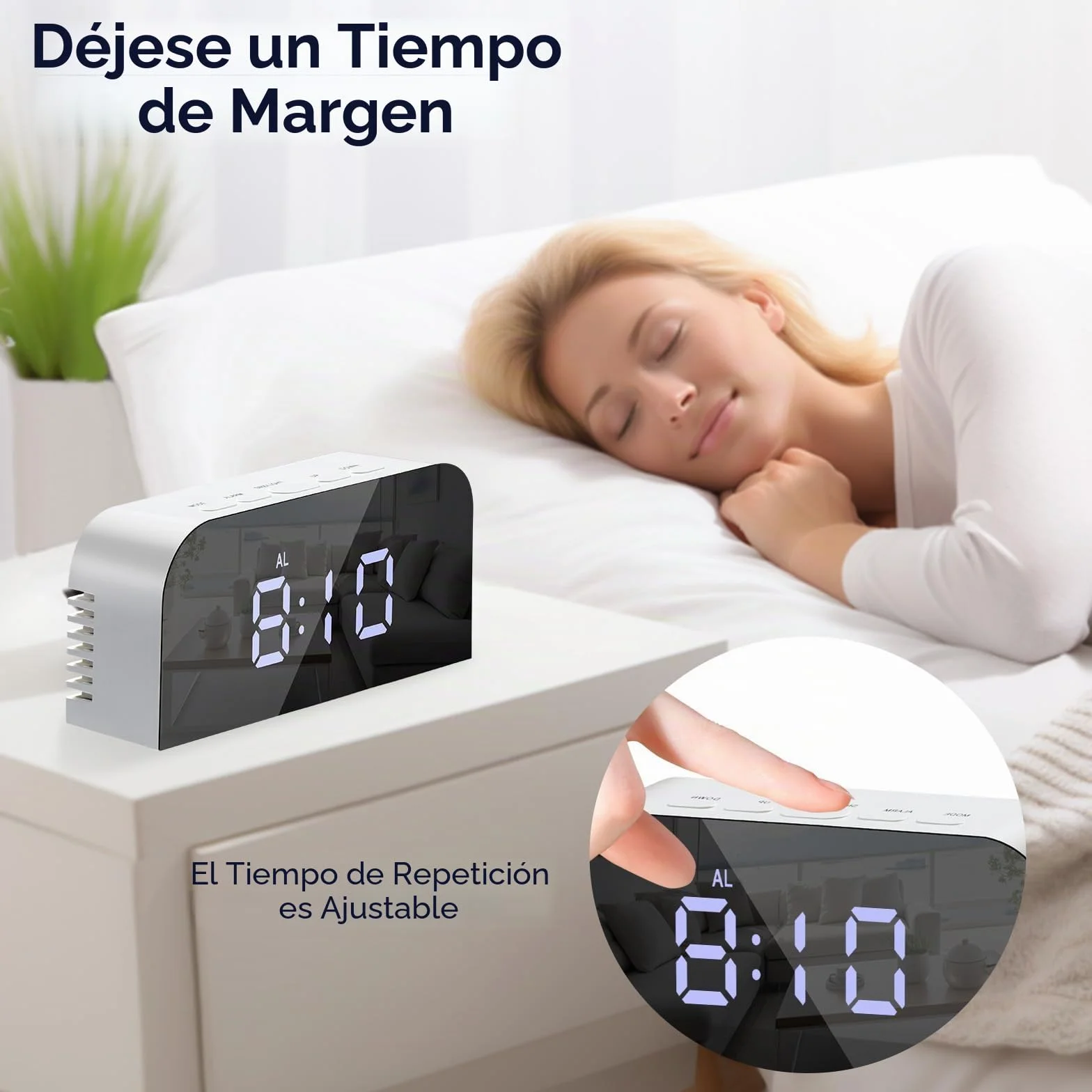 Vinabo Despertador Digital para mesilla de Noche con 2 Puertos USB de Carga, Reloj de Mesa con 2 Niveles de luminosidad para Dormitorio