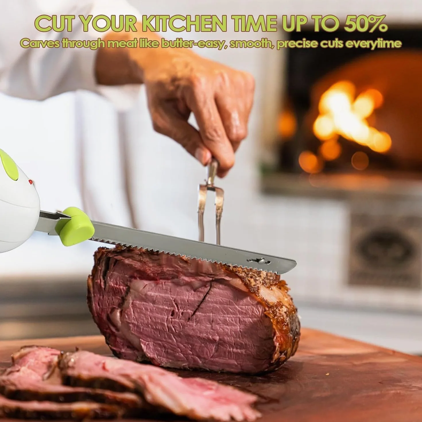 Cuchillo Eléctrico Dentado Zerodis, Cortador De Carne Portátil, Ideal Para Pan, Carne Congelada, Jamón, Tomates Y Pavo, Mango Ergonómico, Ligero Y Fácil De Limpiar
