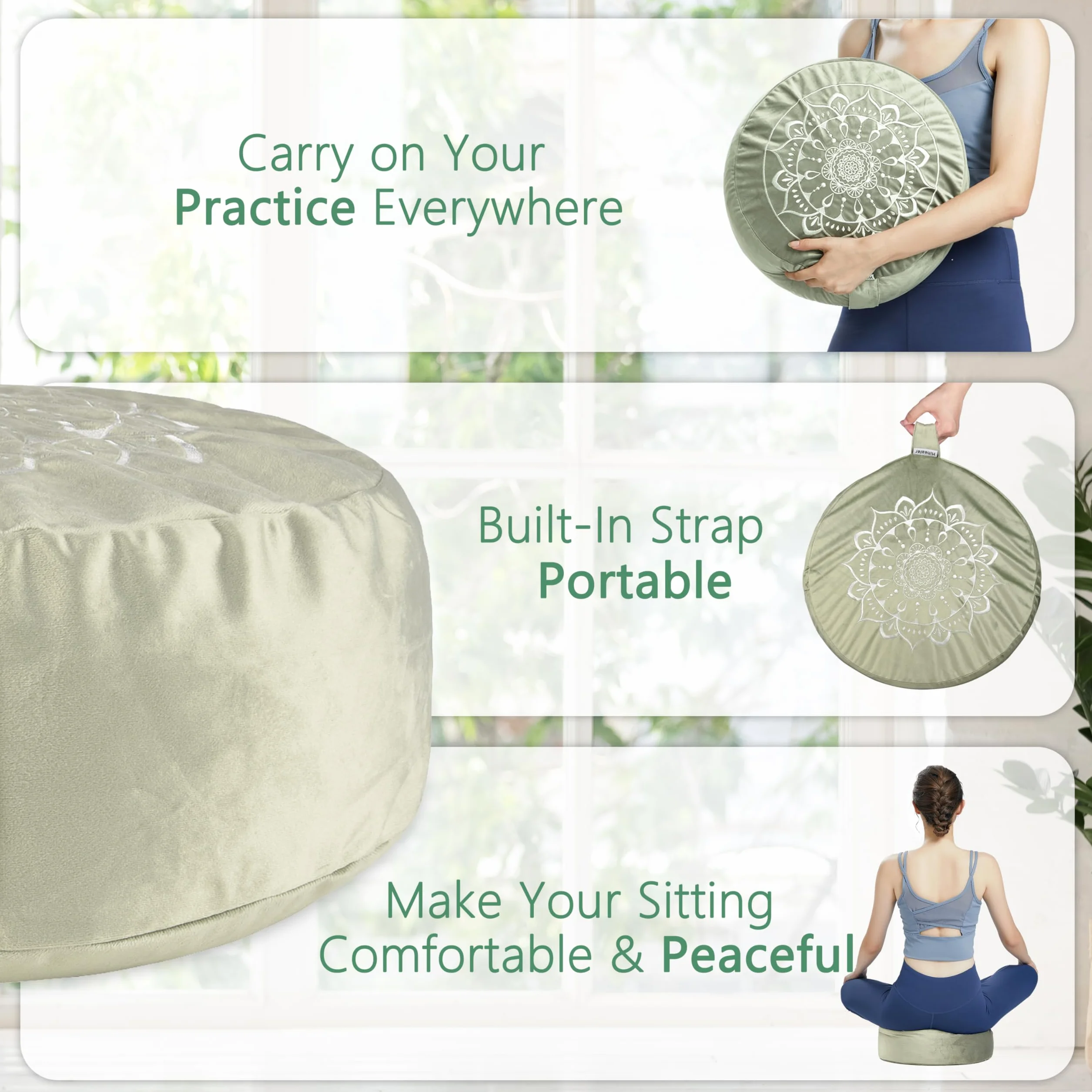 Hihealer Meditation Cushion with Extra Velvet Cover Large Traditional Tibetan Zafu Filled by Buckwheat Hulls