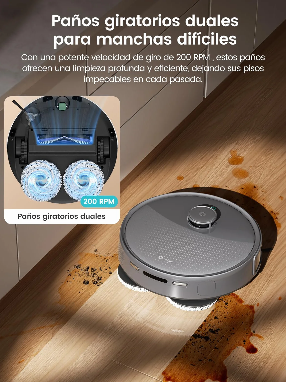 LEFANT M3 Max Robot Aspirador y Fregasuelos, 20000 Pa, 210min, Auto-Lavado Secado Mopa, Auto-Vaciado 3.2L, dToF Navegación Láser, WiFi Alexa App iWatch
