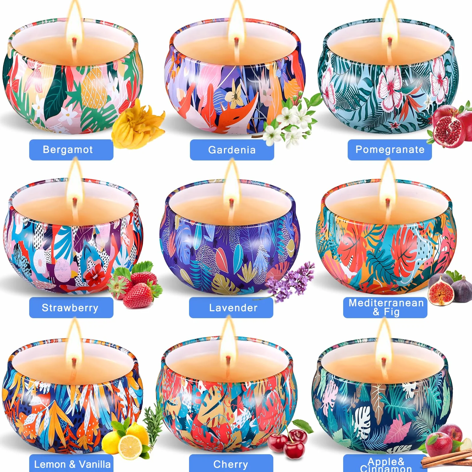 ENCOUN 9 Piezas Velas Aromáticas, Regalo de Aromaterapia, Cera de Soja Decorativas, Juego Perfumado Para Yoga, Boda, Cumpleaños, Navidad