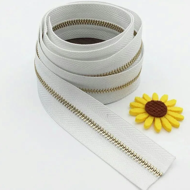 1/3 metros 3# Cremalleras de metal Cremalleras de dientes dorados para ropa, monedero, kit de reparación de cremalleras, cremallera para coser ropa DIY-22-3#-3 metros3pcsSilder