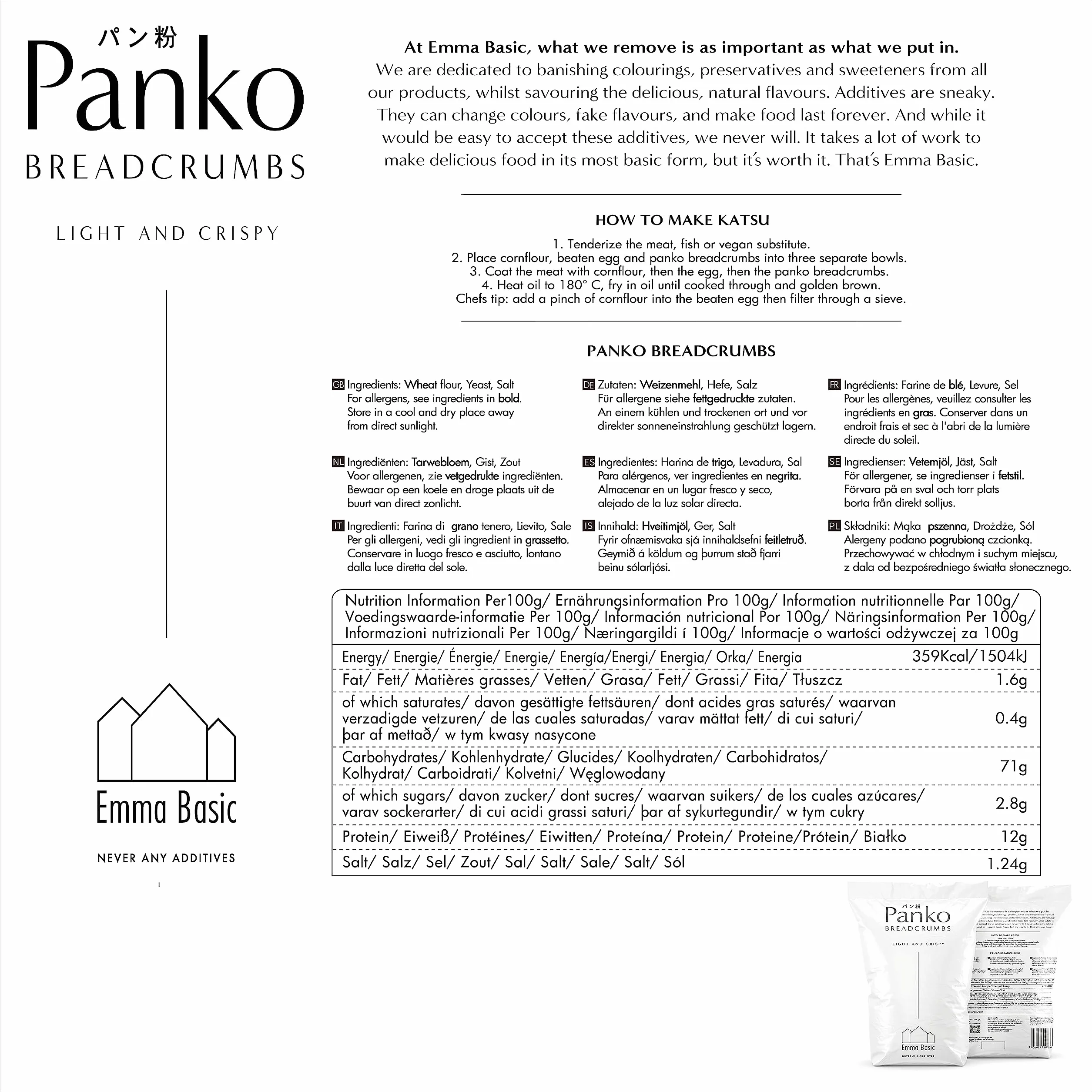 Pan rallado Emma Basic Panko 6 mm 10 kg Estilo japonés Extra crujiente