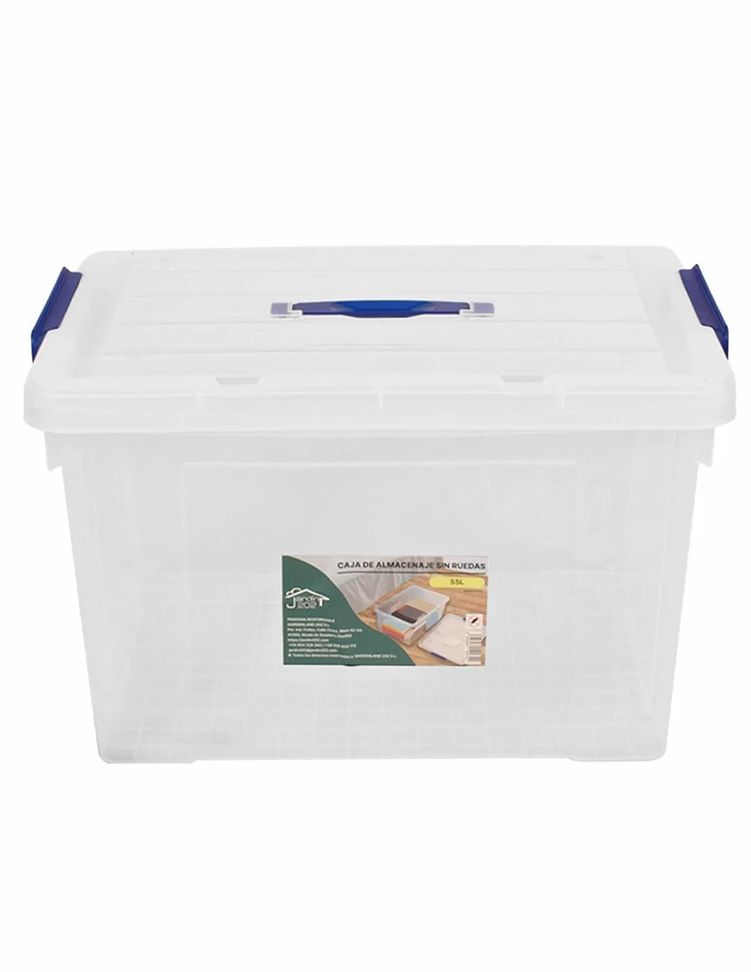 Jardin202 Cajas de Almacenamiento Transparentes con Tapa Azul 55L