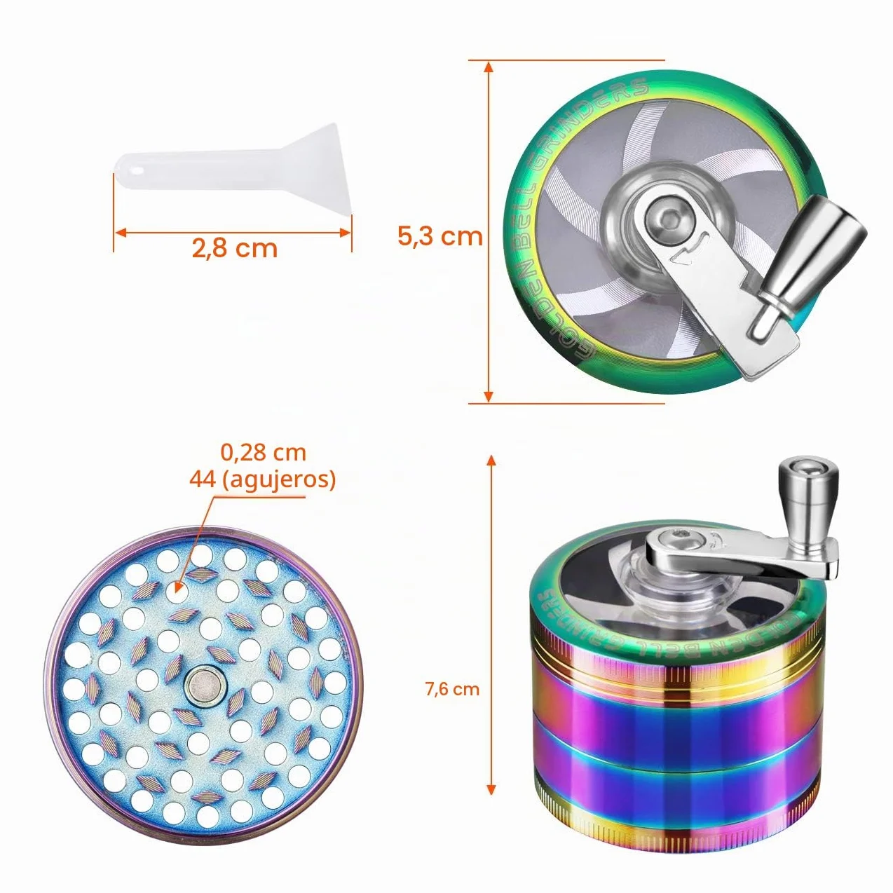 LIHAO Grinder Moledor de Especias Molinillo de Especias Metálico con Manija 60mm 4 piso Duradero Aleación de Zinc (Multicolor)