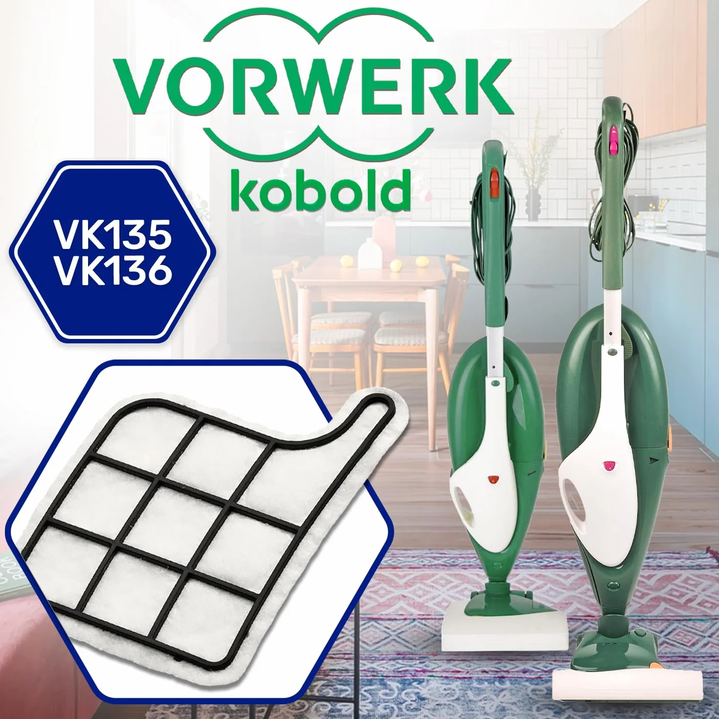2 Piezas Filtro Aspiradora para Proteger Motor para Vorwerk Kobold VK135 VK136 - MONTERAL