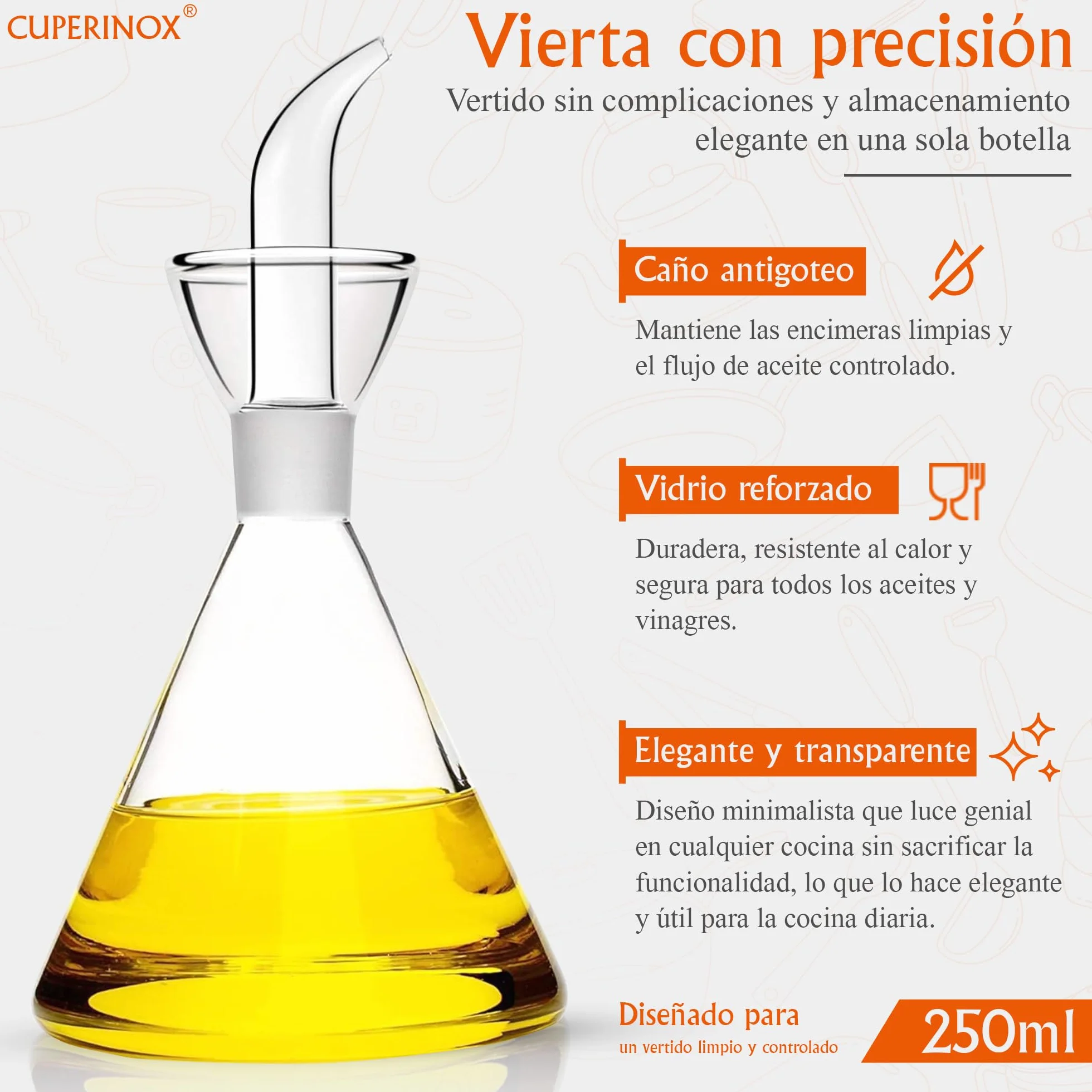 Aceitera de Cristal Antigoteo para Aceite de Oliva, 250 Ml Gourmet Oil Collection