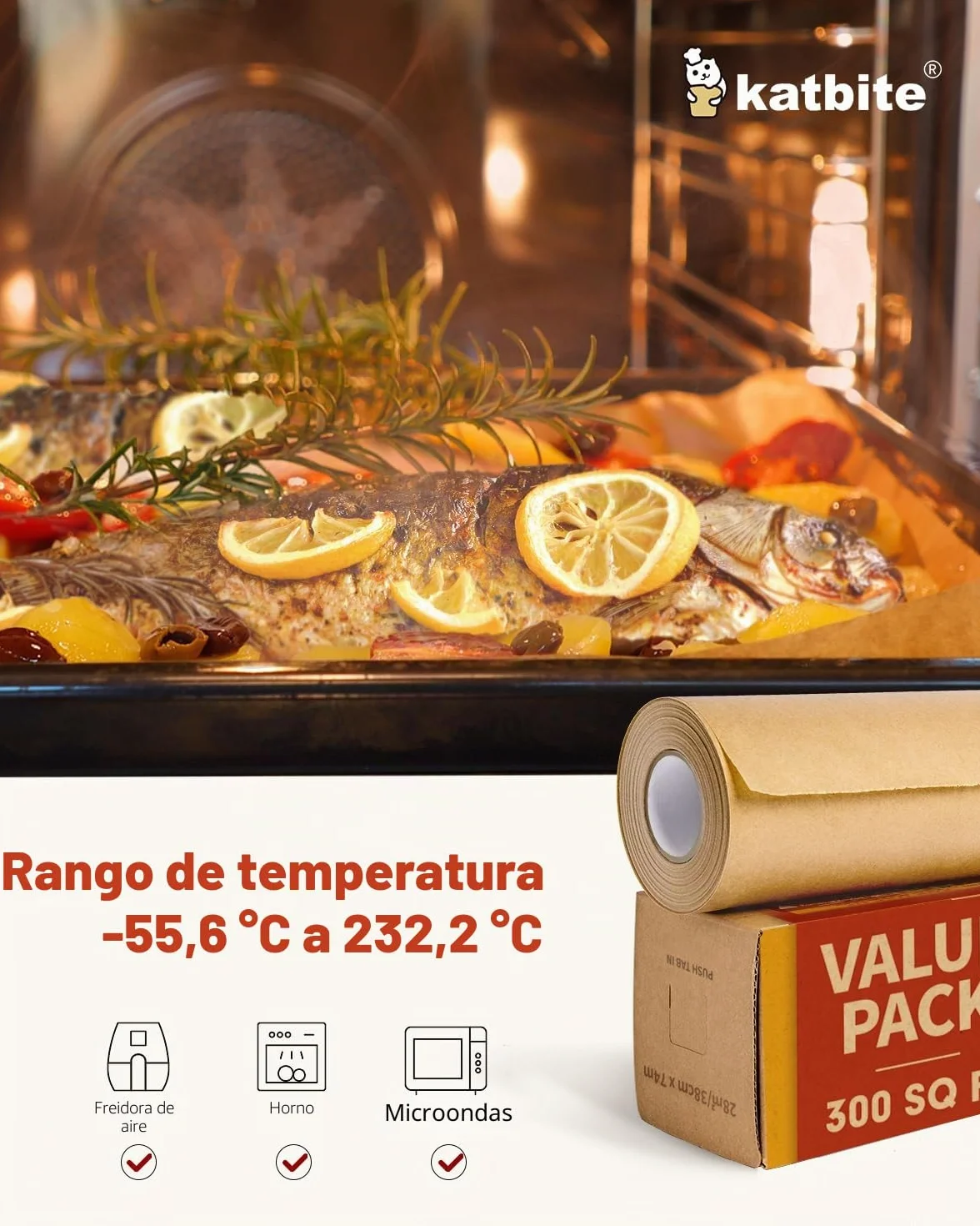 Papel pergamino para hornear sin blanquear, 38 cm x 74 m