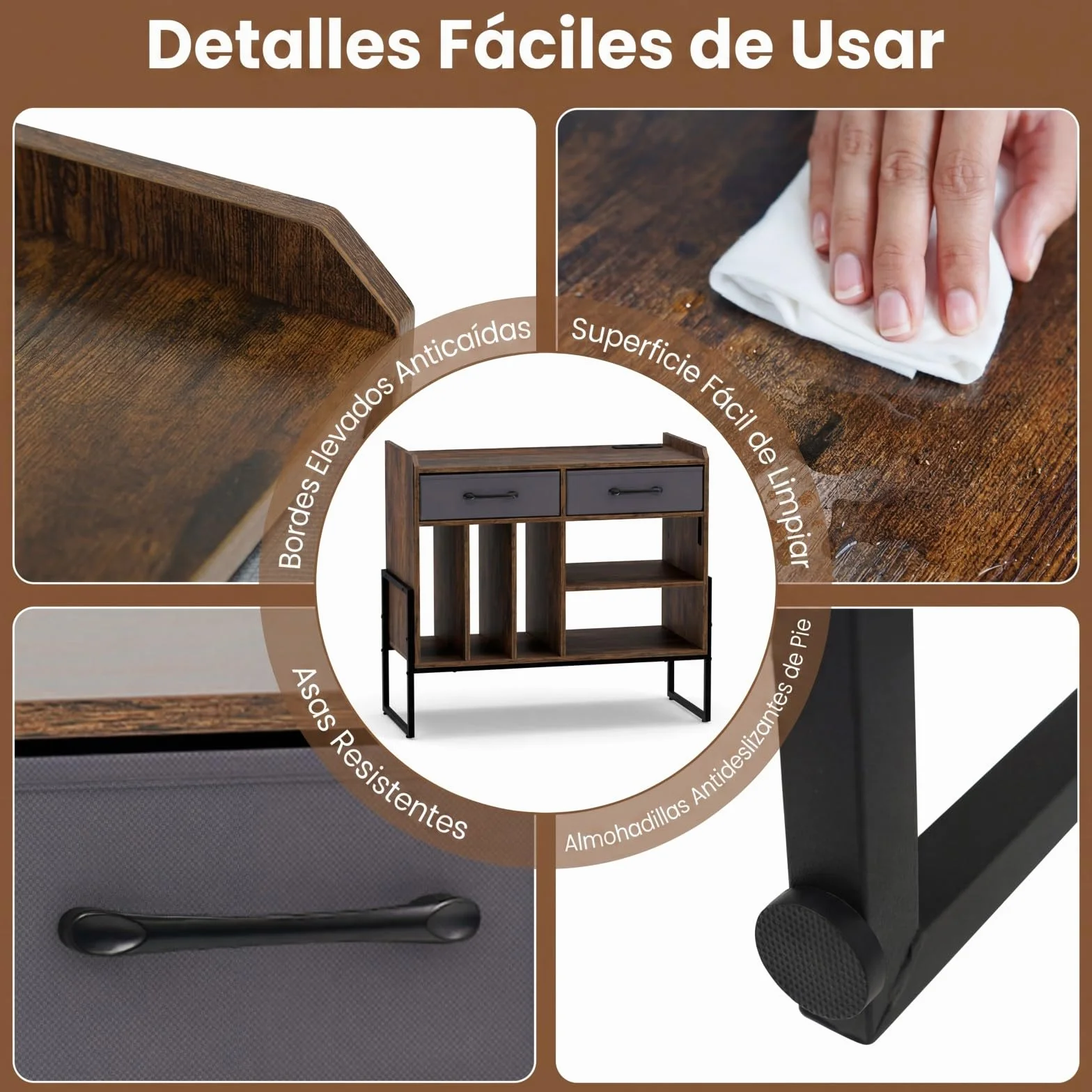 COSTWAY Mueble para Tocadiscos y Vinilos con Estación de Carga, 5 Compartimentos, 76x35,5x68,5 cm