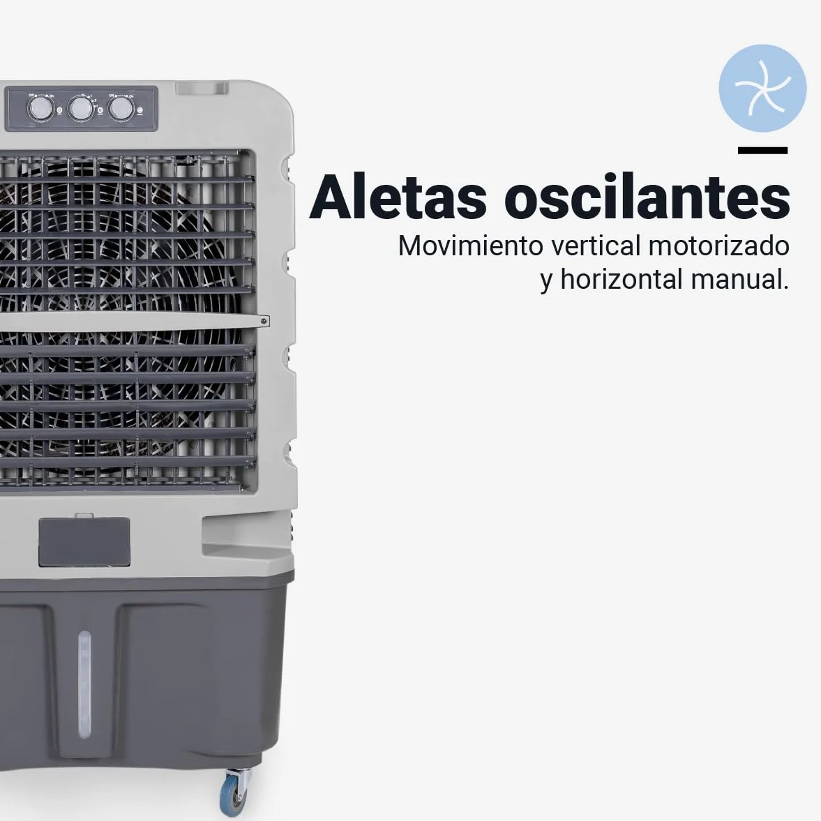 UNIVERSALBLUE Climatizador Evaporativo 120L, Caudal 10.000 m³/h, Cobertura 80 m², 350W, 3 Packs de Hielo, con Ruedas, Interiores y Exteriores, Almacenes