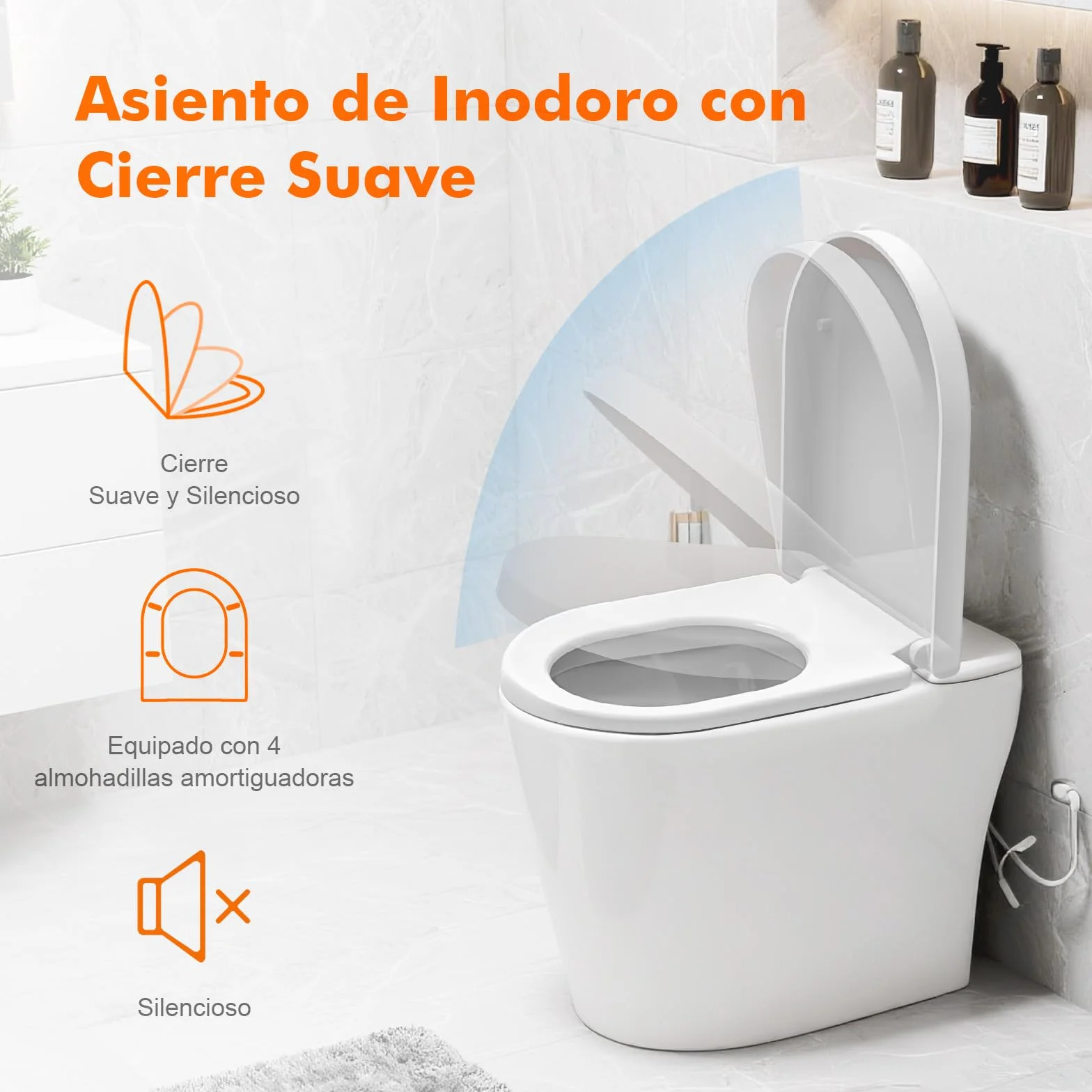 Ibergrif M41001 Asiento de Inodoro de Cierre Suave Forma D Liberación Rápida Blanco
