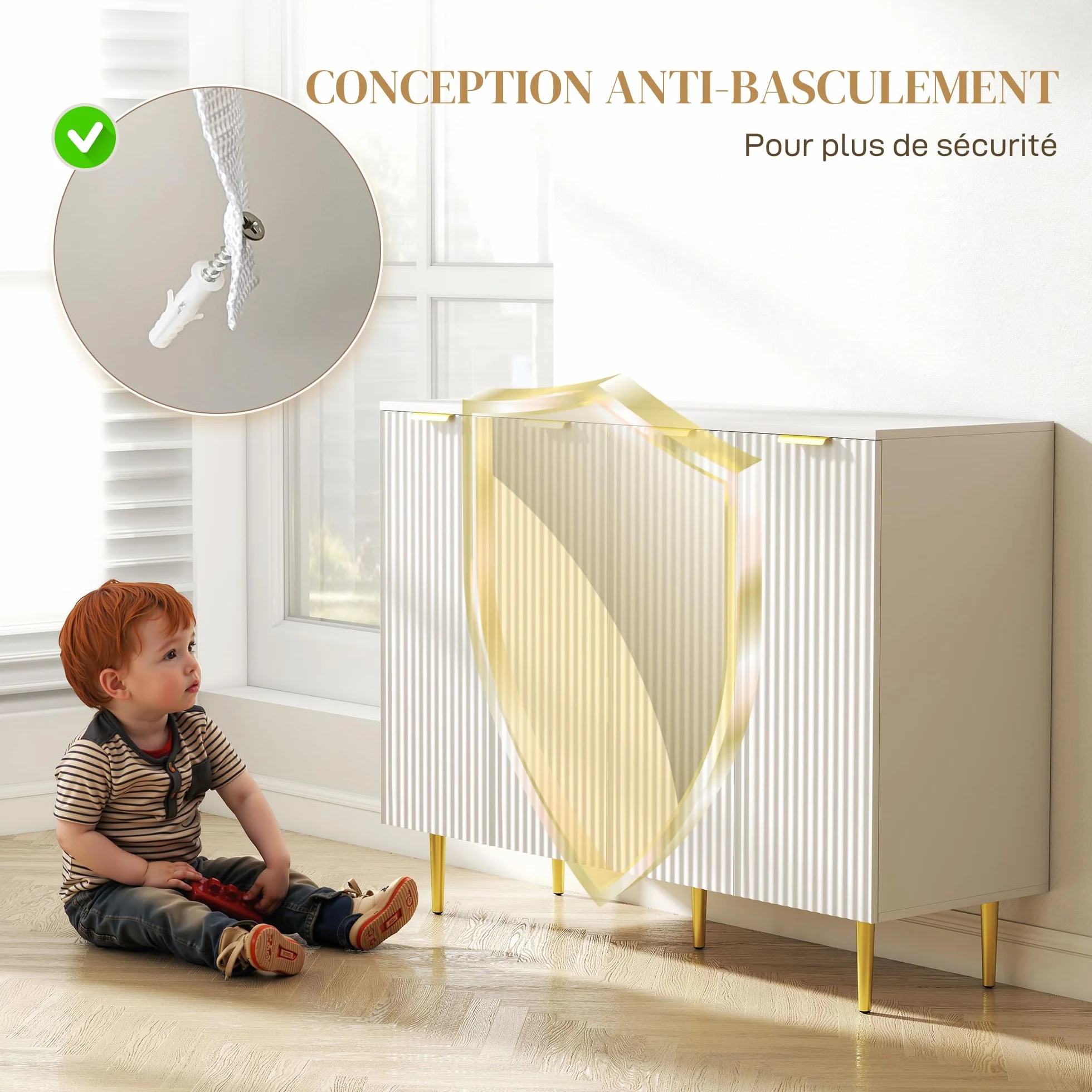 HOMCOM Aparador Salón Mueble de almacenamiento Armario de cocina con armarios de 2 puertas y estante ajustable, estilo moderno, aparador, comedor y sala de estar, 120 x 40 x 90 cm, color blanco