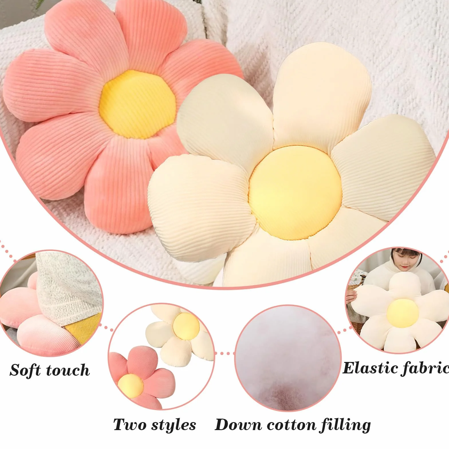 Cojines Decorativos 40x40cm Felpa Rosa y Blanco para Sofá Dormitorio Sala de Estar