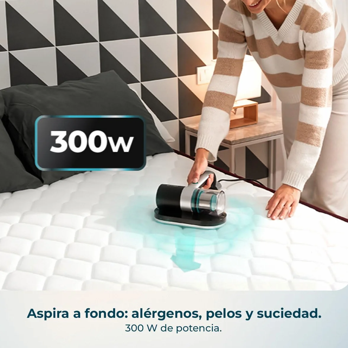 Cecotec Aspirador de Colchones y Tapicerías de Mano Conga Rockstar 3000 Mattress Essential. 300W, 10kPa, Luz Ultravioleta UV-C, Tecnología con Cepillo Motorizado y Aire Caliente, Retiene Alérgenos