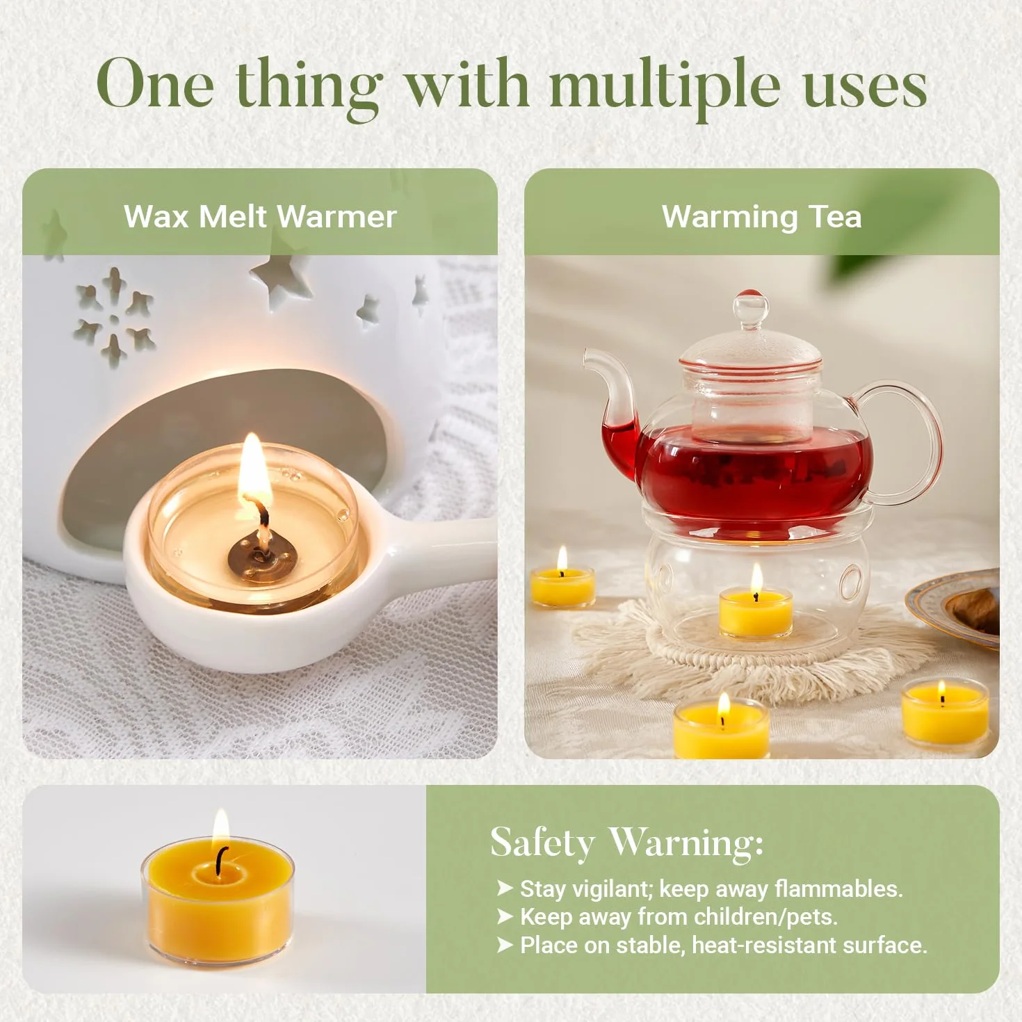 Ashlux Velas de Té de Cera de Abeja 100% Natural, 40 Unidades, 4 Horas de Combustión, Sin Perfume y Sin Humo, Para Hogar, Bodas, Navidad y Spa