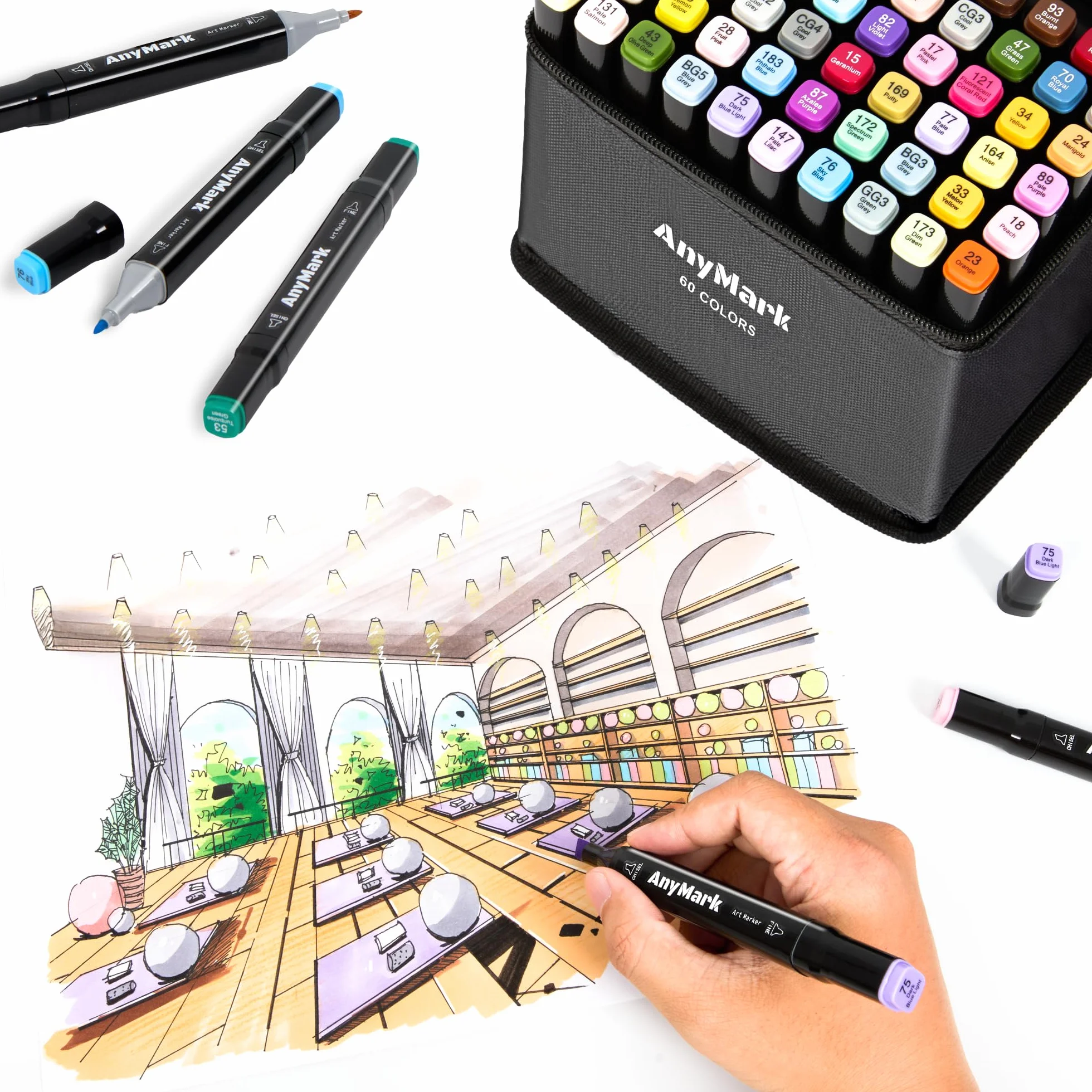 AnyMark Rotuladores de Alcohol 80 Colores, Doble Punta, para Ilustración y Bocetos