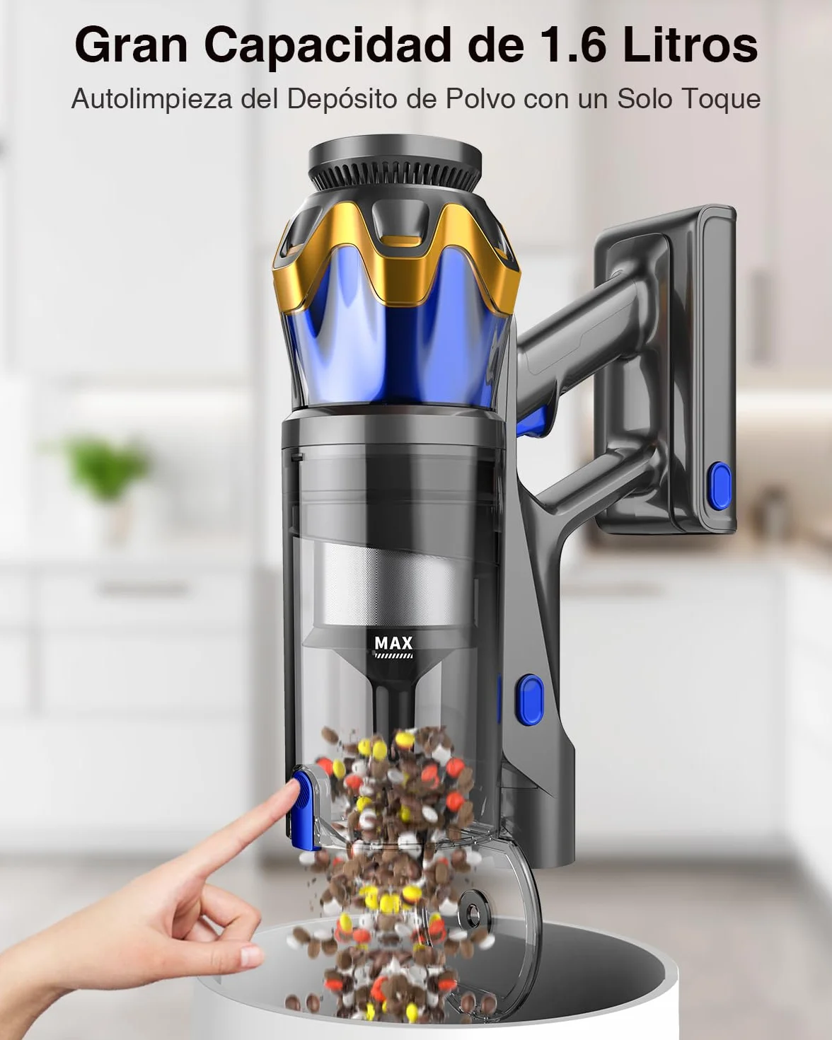 55Kpa/650W/65Mins Aspiradora sin Cable, Aspiradora sin Cable de 1.6 L/Pantalla Táctil LED,Capa de Filtración de 8 Etapas, Autocargable,Autoportante,Adecuado para Suelos/Alfombras/Pelo de Animales