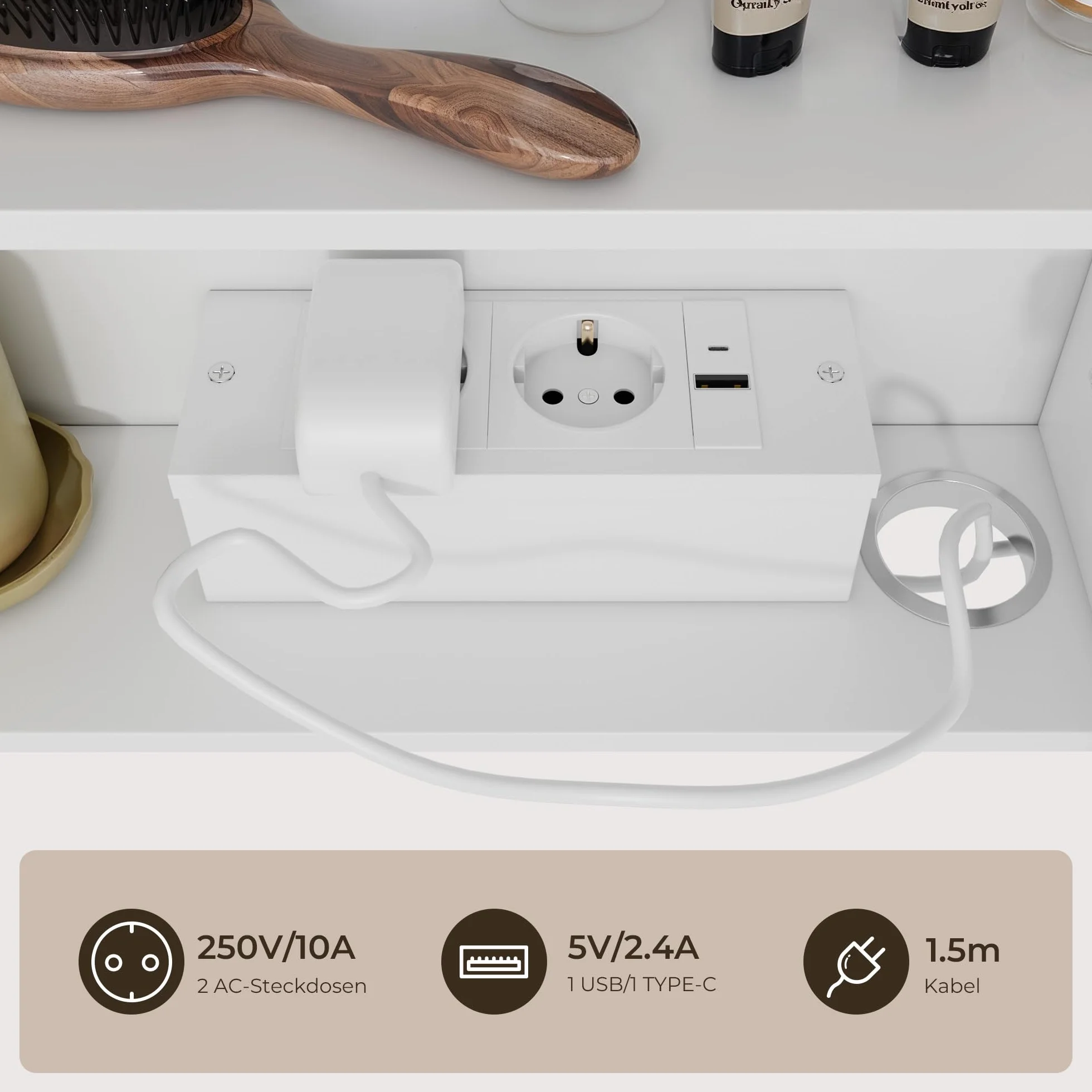 Armario Espejo Baño con Luz LED Puerto USB 70x16x60cm Blanco