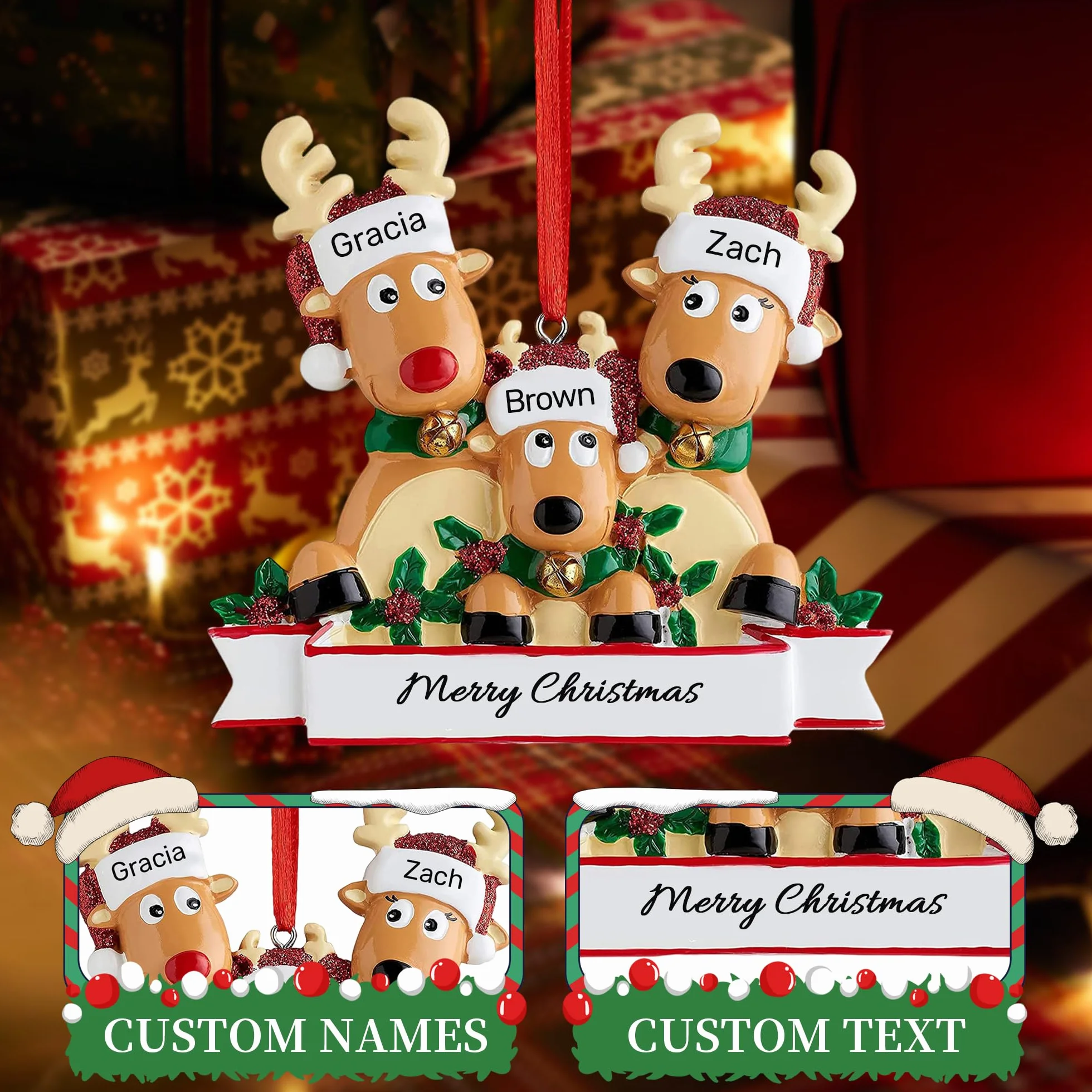 Adornos Navideños Personalizados Colgante Familia 3 Miembros Decoración Navidad