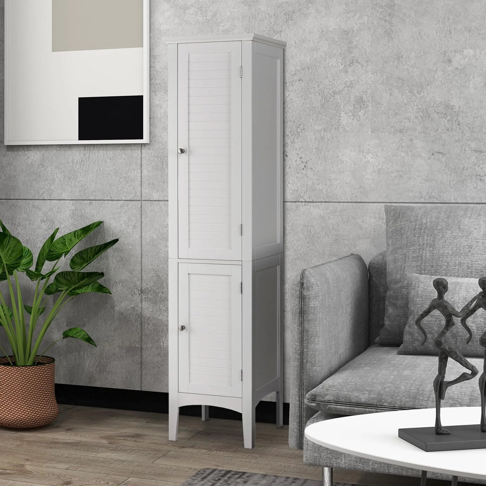 LIFEZEAL Armario Alto de baño con 2 Puertas, 37x37x160 CM Mueble Alto de Aseo, Mueble de Madera de 5 Niveles, Capacidad de Carga 10 KG por Estante (Blanco)