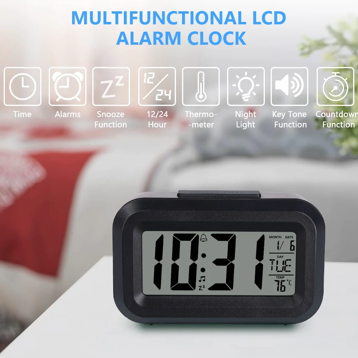 Vicloon Reloj Inteligente de Cabecera, Despertador Digital 12/24H con Retroiluminación LCD