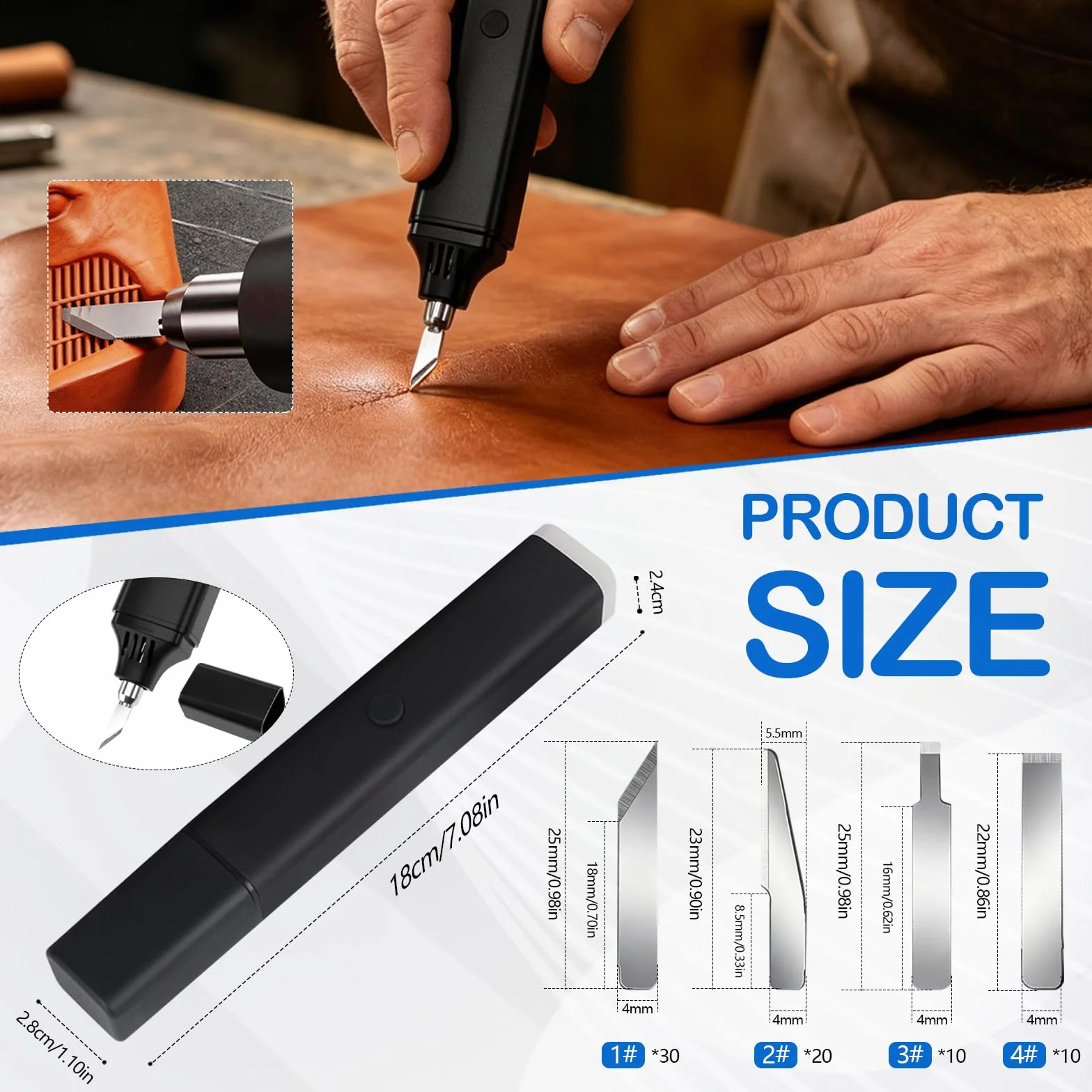 Cuchillo Cortador Ultrasónico, Cutter Profesional 2 en 1 con 70 Cuchillas Bolígrafo de Corte Ultrasónico de 45 W con Dos Niveles de Intensidad para Cortar Plástico Madera Resina y PVC