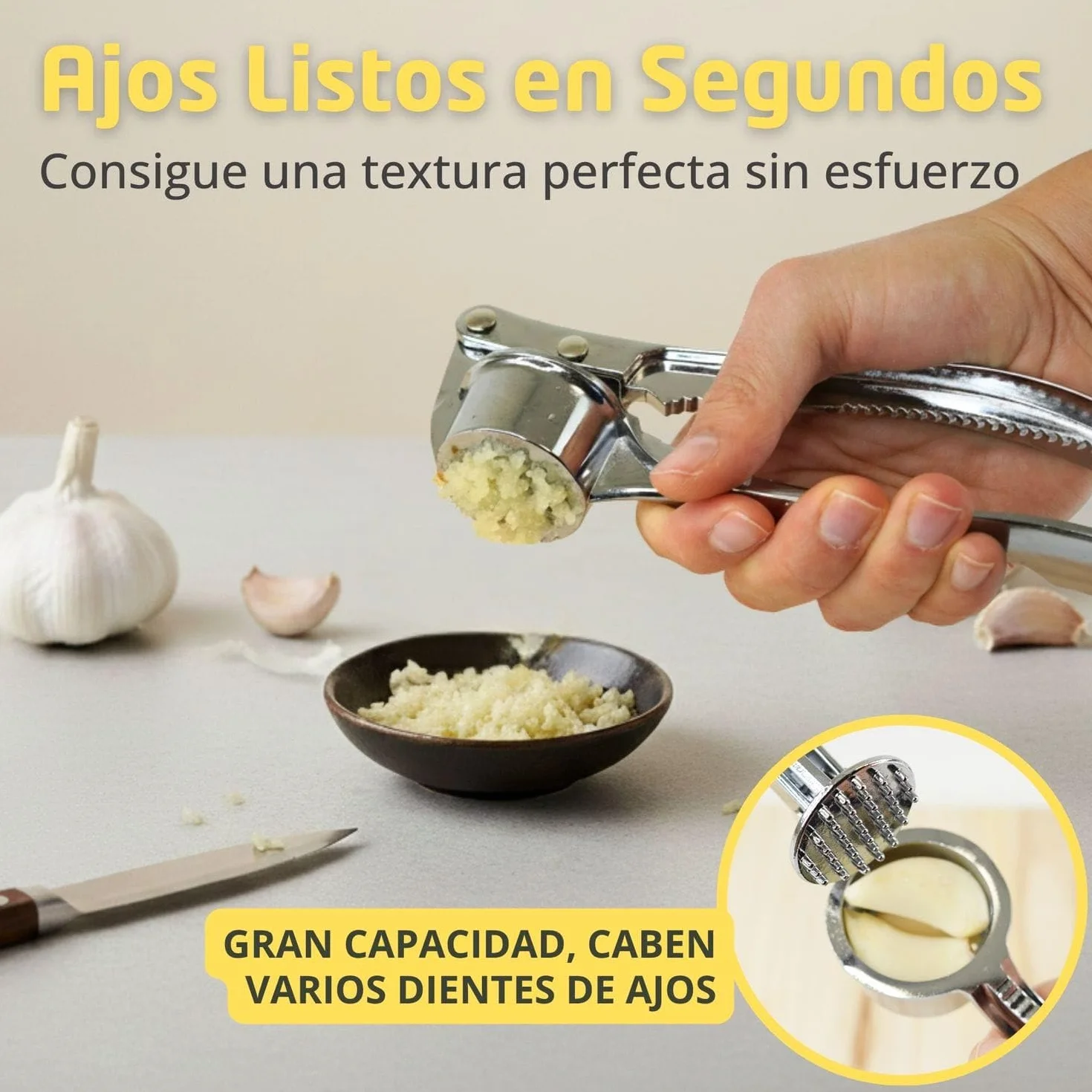 Prensa de Ajo Multifunción Acero Inoxidable Picadora Manual Triturador Pelador Ajos Cepillo Limpieza Cascanueces Escamador Abridor Botellas