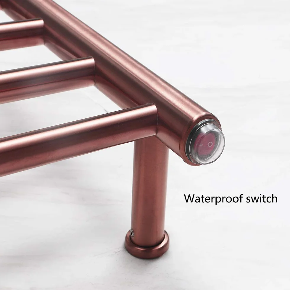 Calentador de Toallas Pared, Oro Rosa Toallero Eléctrico Baño 304 Acero Inoxidable Bajo Consumo 88W Toallero Calentado, Radiador Calientatoallas de Toallero para Baño, 80×50cm,Hardwired