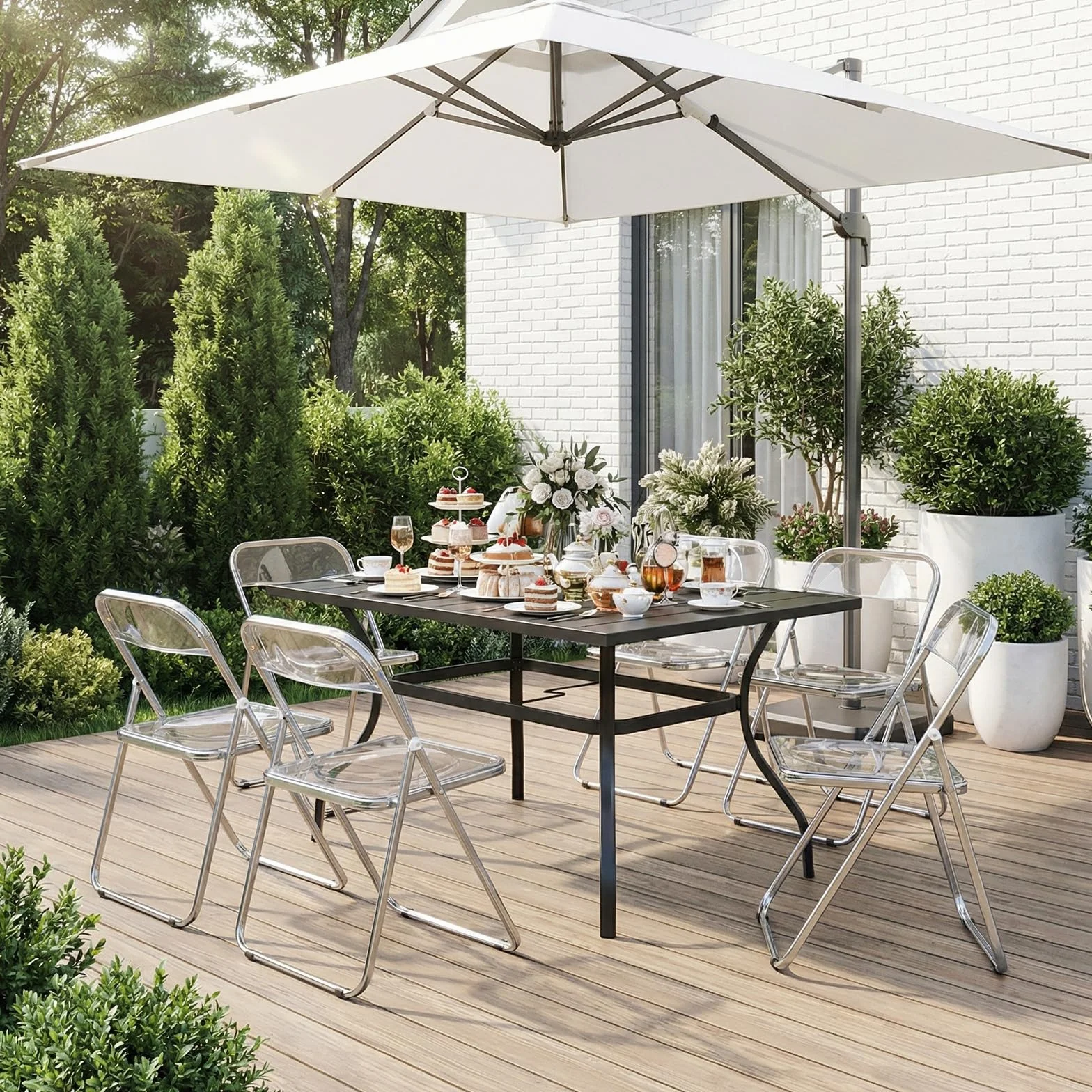 EGGREE Juego de 6 Sillas Plegables Transparentes con Capacidad de Carga de 150 kg, Sillas de Comedor Modernas Portátiles de Plástico Transparente para Salón, Oficina y Terraza