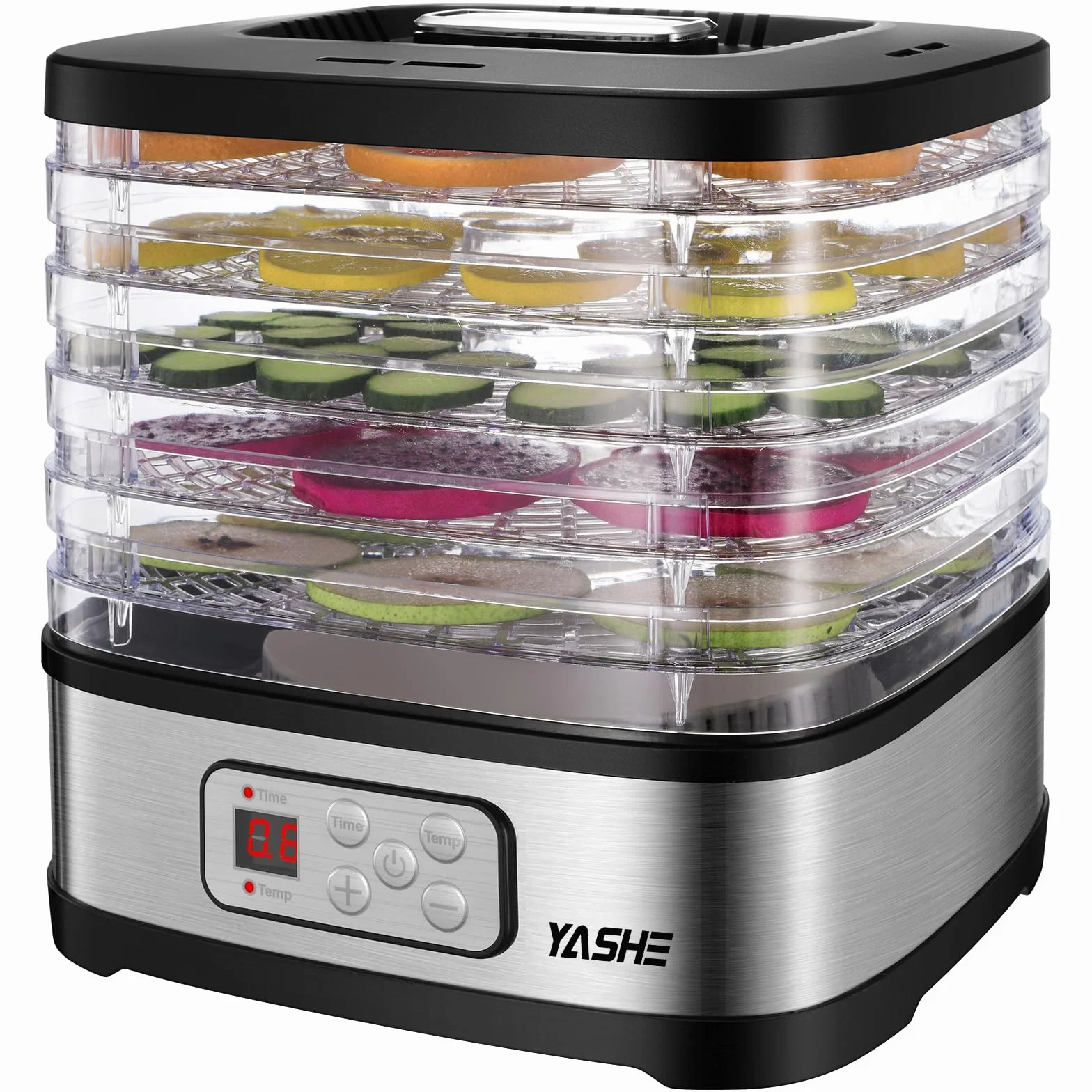YASHE GGJ-261B Deshidratador de Alimentos, 240W, 5 Bandejas Ajustables, Control de Temperatura 35-70°C, Temporizador 72h, Sin BPA