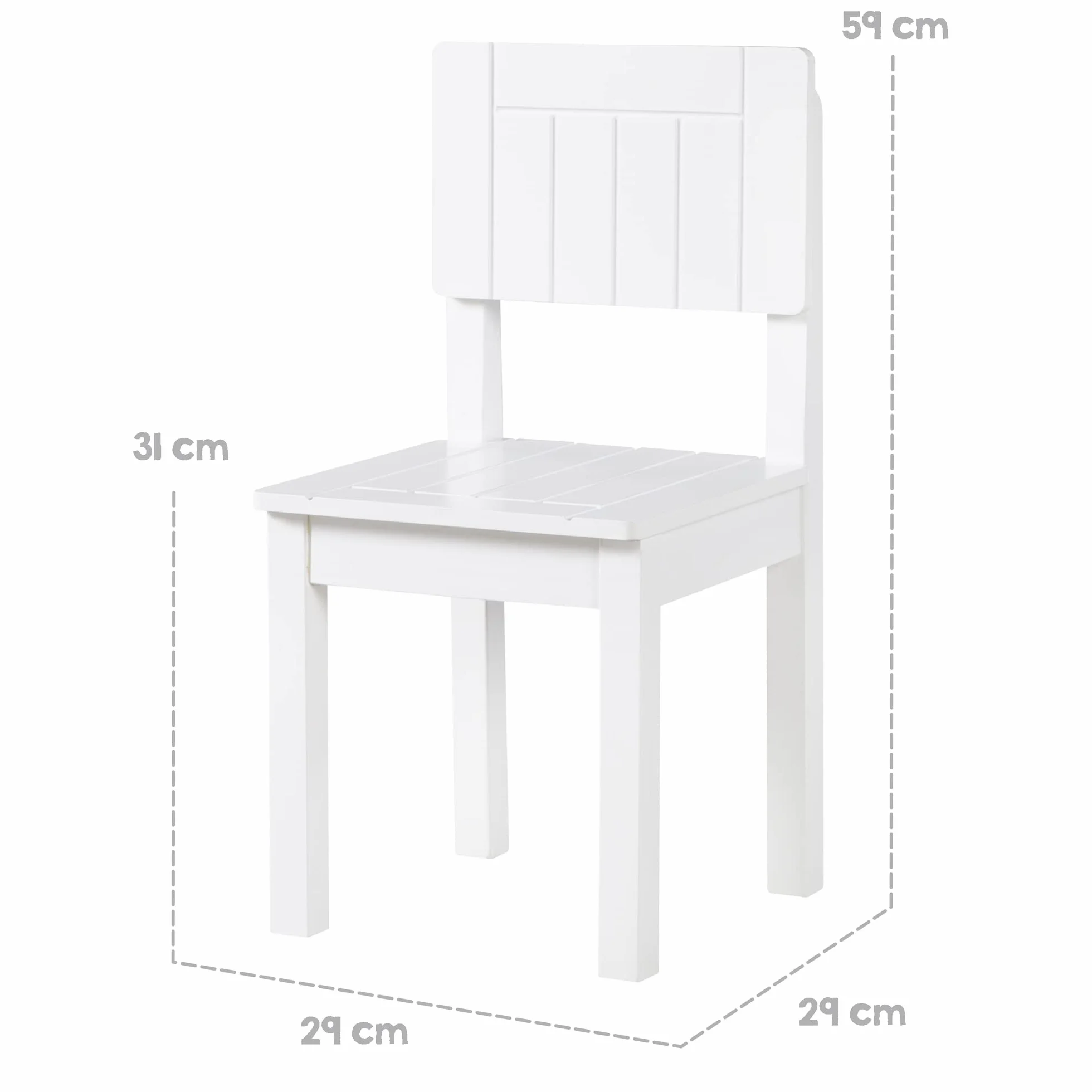 roba Silla infantil, silla con respaldo para niños, lacada en blanco, Alto x Ancho x Profundidad: 59x29x29 cm, altura del asiento 31 cm