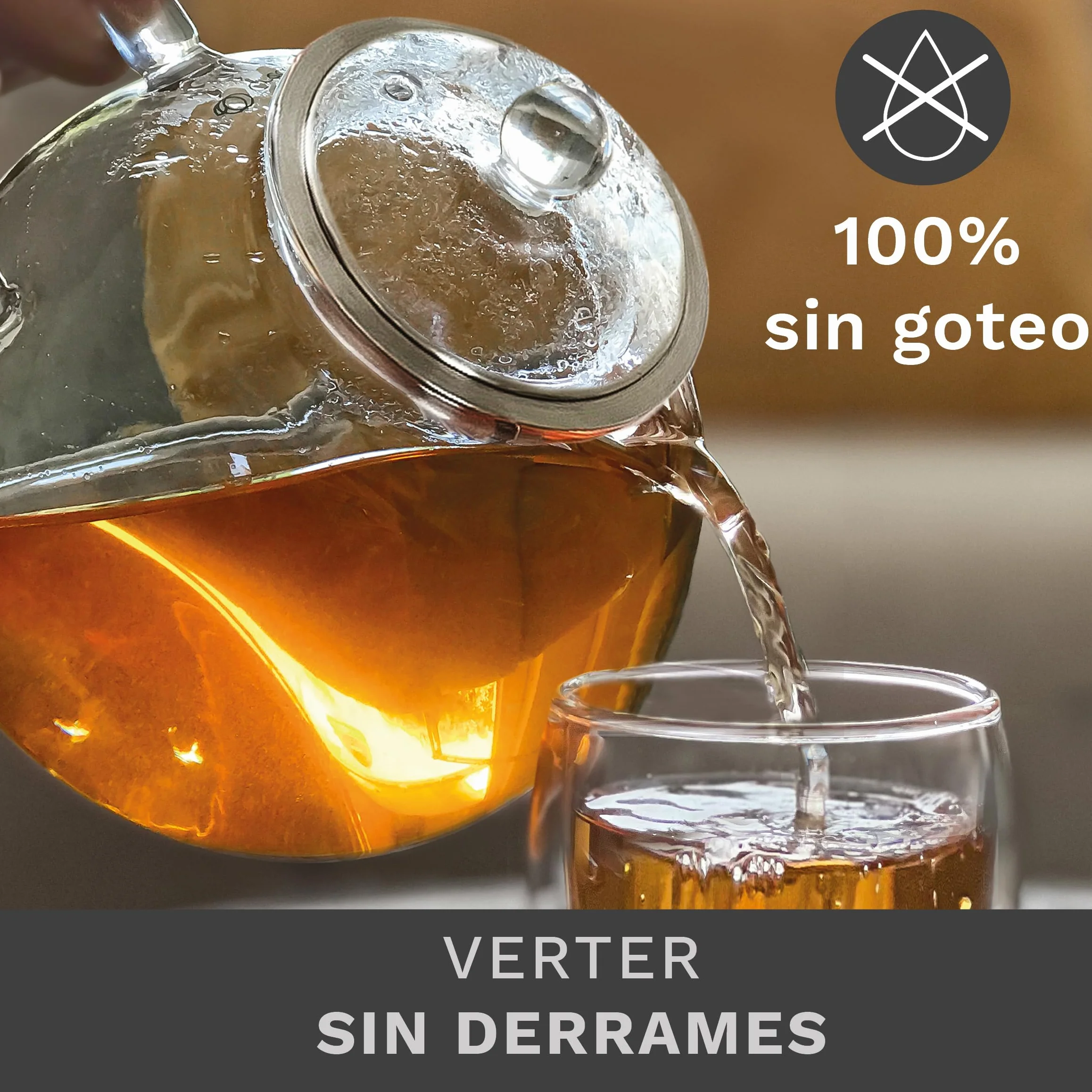 Creano Tetera de Vidrio de Borosilicato 1,7l con Filtro de Acero Inoxidable Extraíble y Boquilla Antigoteo para Té en Rama y Flores de Té
