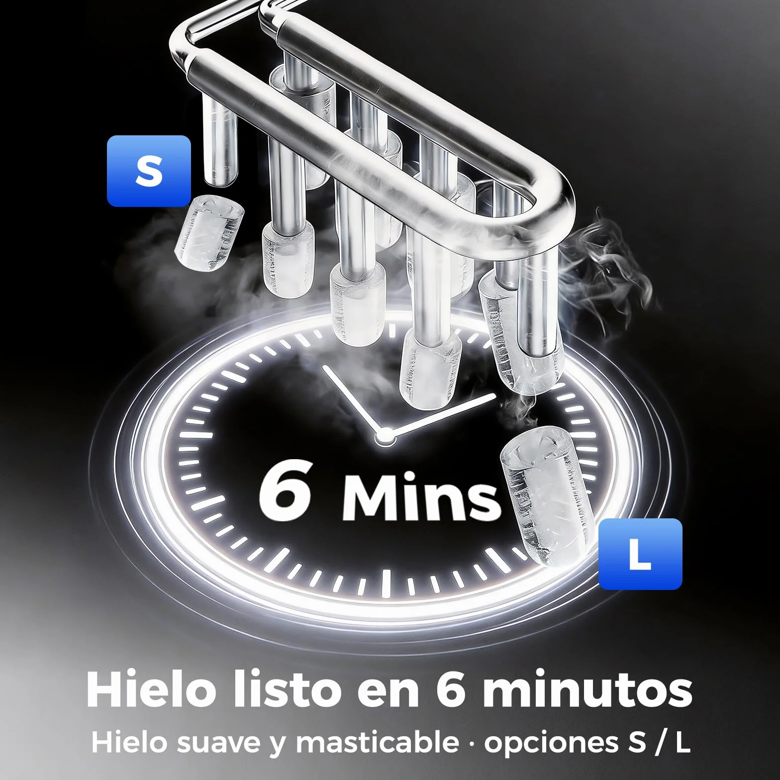 YASHE Máquina de Hielo de Encimera, 12 kg/día, 9 Cubitos en 6 Min, Portátil, Autolimpiante