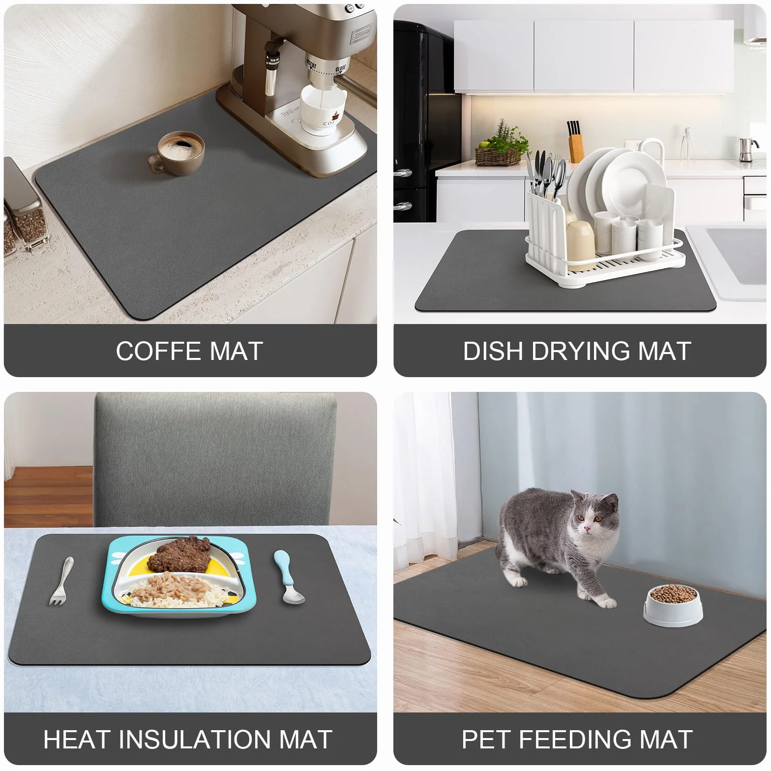 Alfombrilla Escurreplatos, Alfombrilla Escurreplatos Super Absorbente, Alfombra Escurreplatos Antideslizante para Mostrador de Cocina, Esterilla de Secado para Cafetera, Protector de Encimera