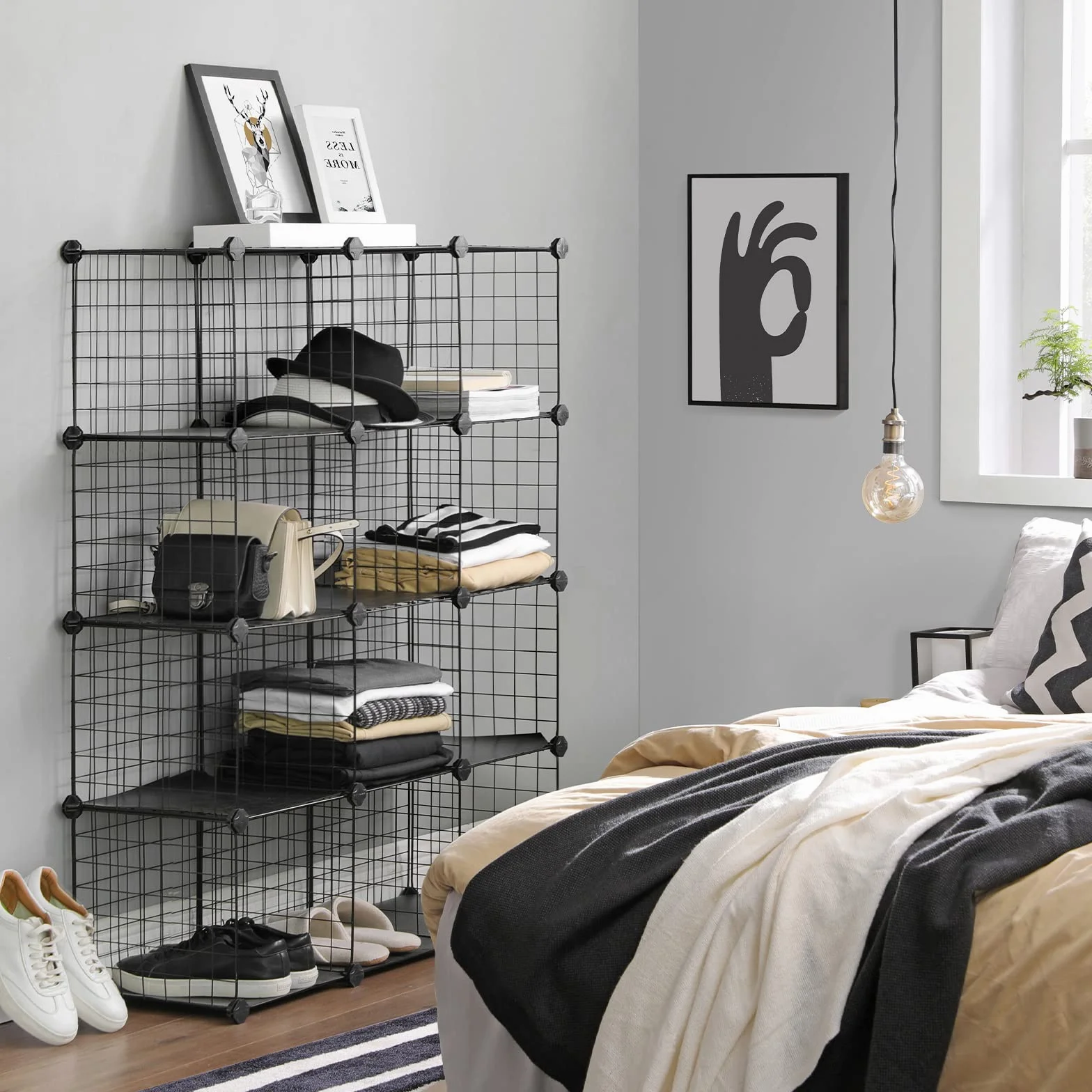 SONGMICS Estantería Modular de 12 Cubos, Armario de Almacenamiento de Alambre de Metal, 31 x 93 x 123 cm, Negro