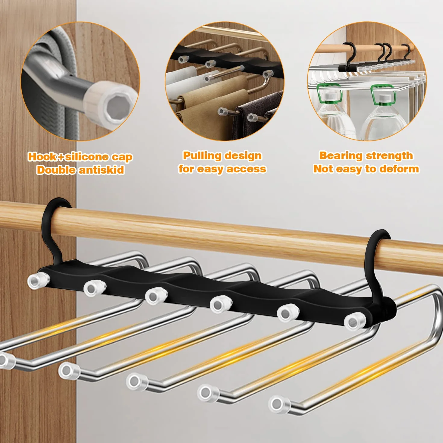 Sternstunde Percha para Pantalones 6 En 1 para Ahorrar Espacio, Percha De Acero Inoxidable Extensible, Soporte para Pantalones para Armario, Organizador MáGico para Pantalones, Ropa, Toallas (1)